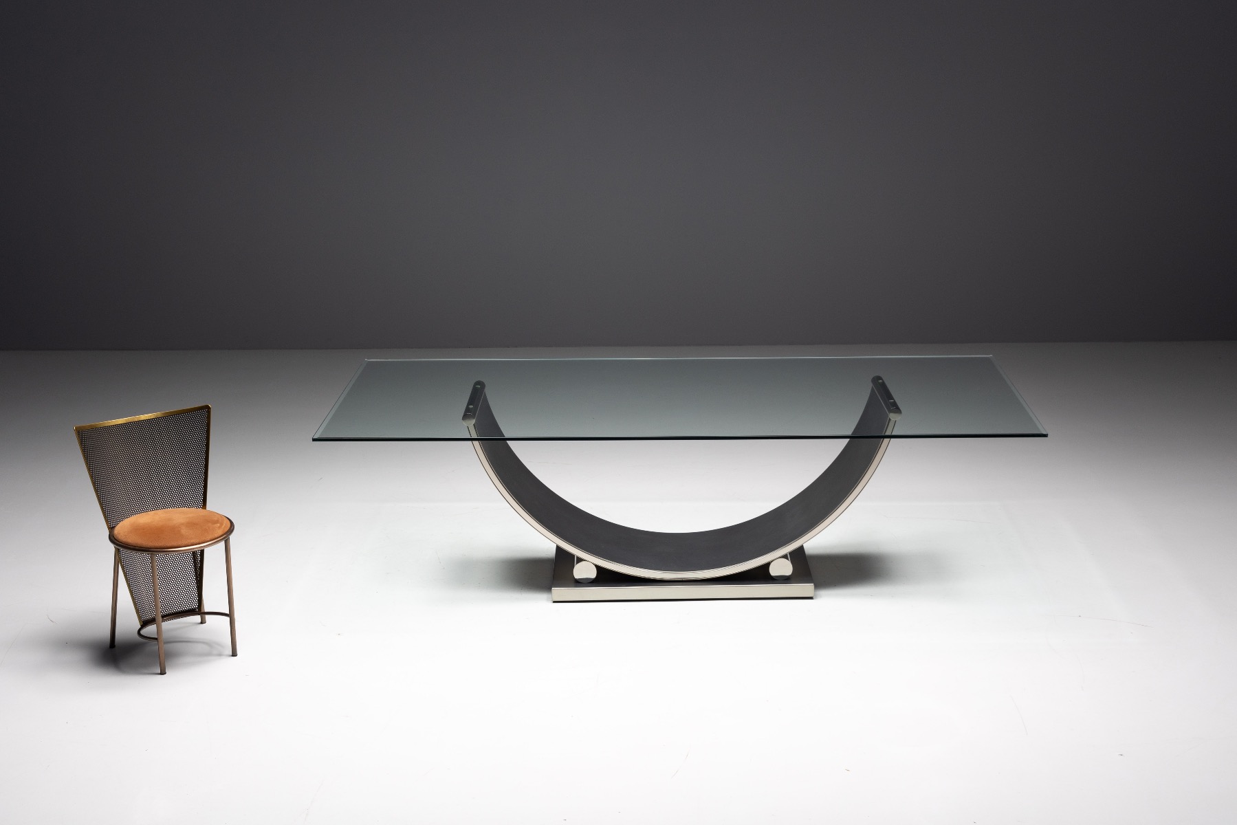 Belgo Chrom Table In Brushed Steel - 1970s