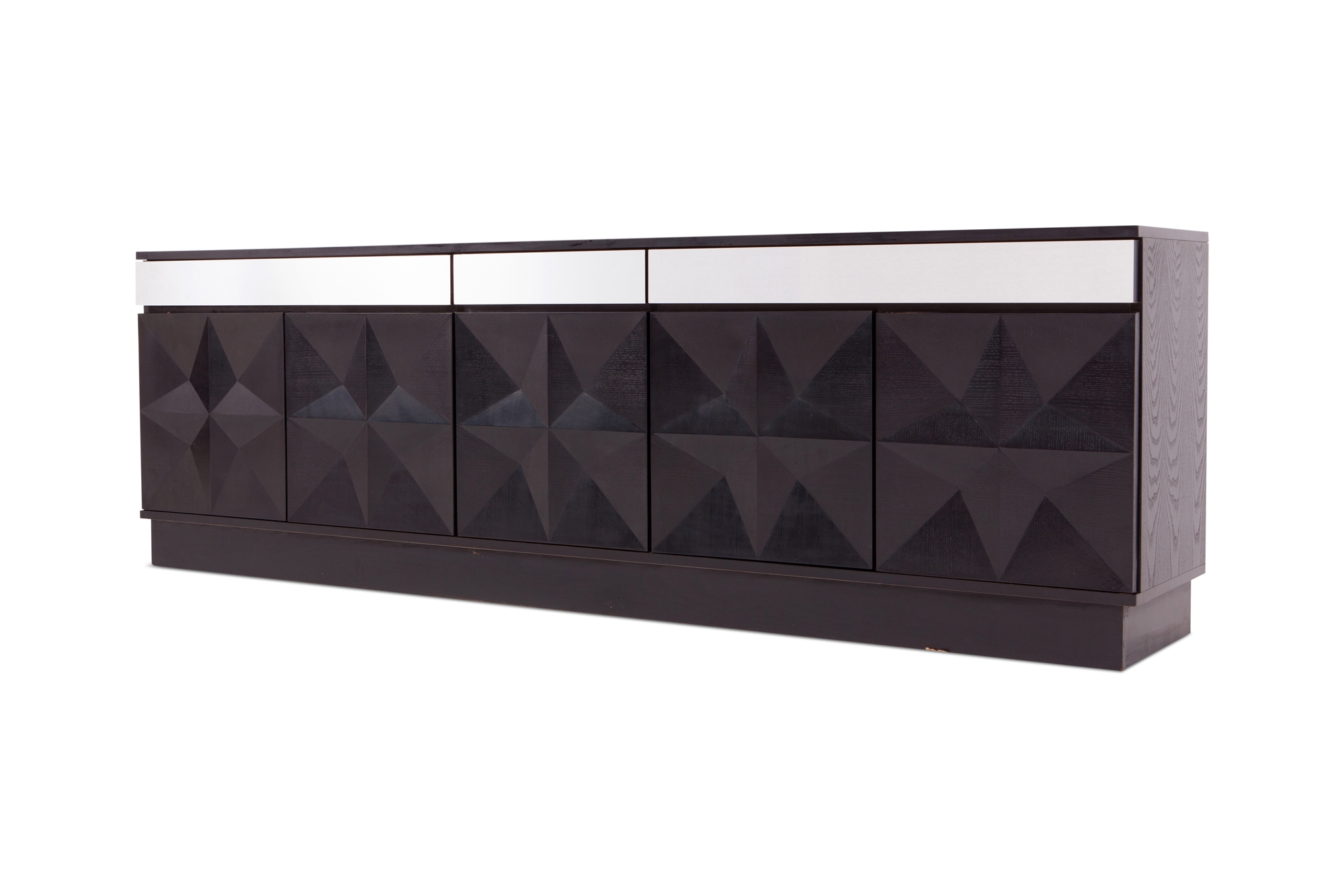 Large Brutalist Sideboard with Brushed Steel Details - 1960s