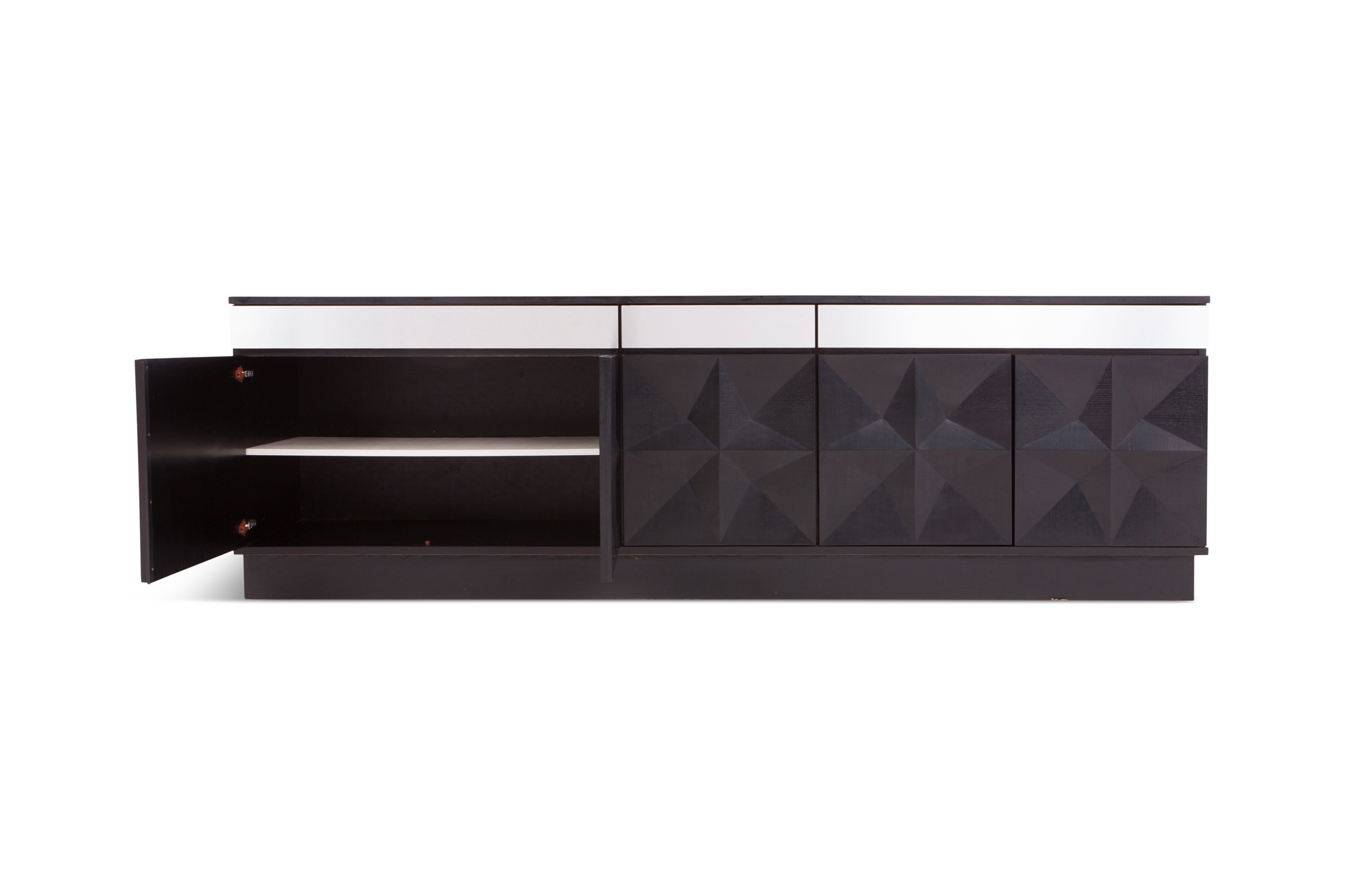 Large Brutalist Sideboard with Brushed Steel Details - 1960s