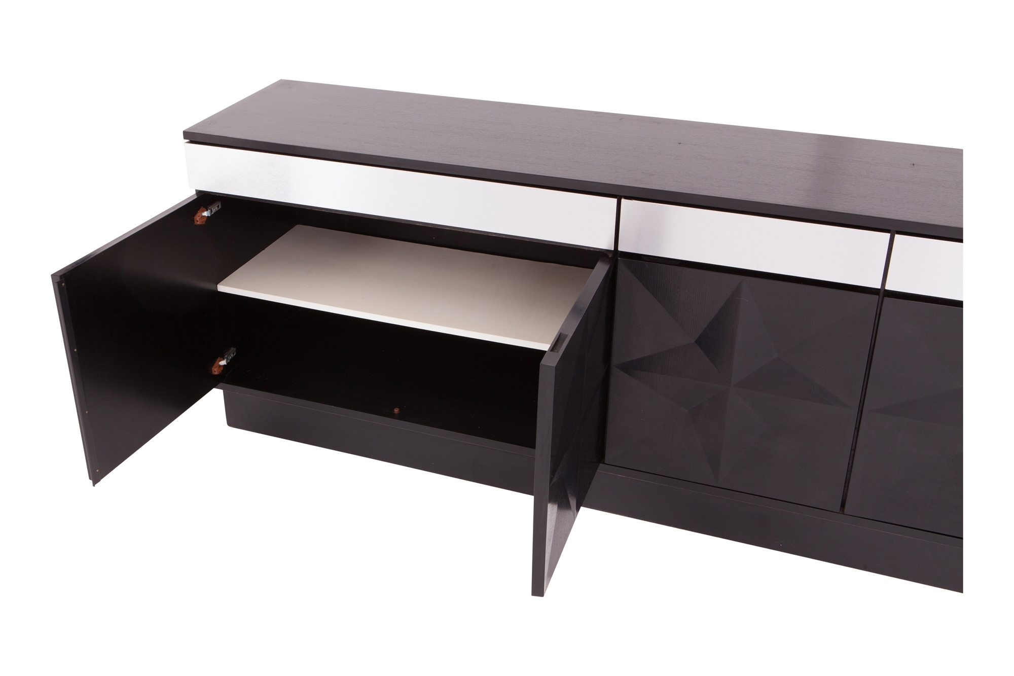 Large Brutalist Sideboard with Brushed Steel Details - 1960s