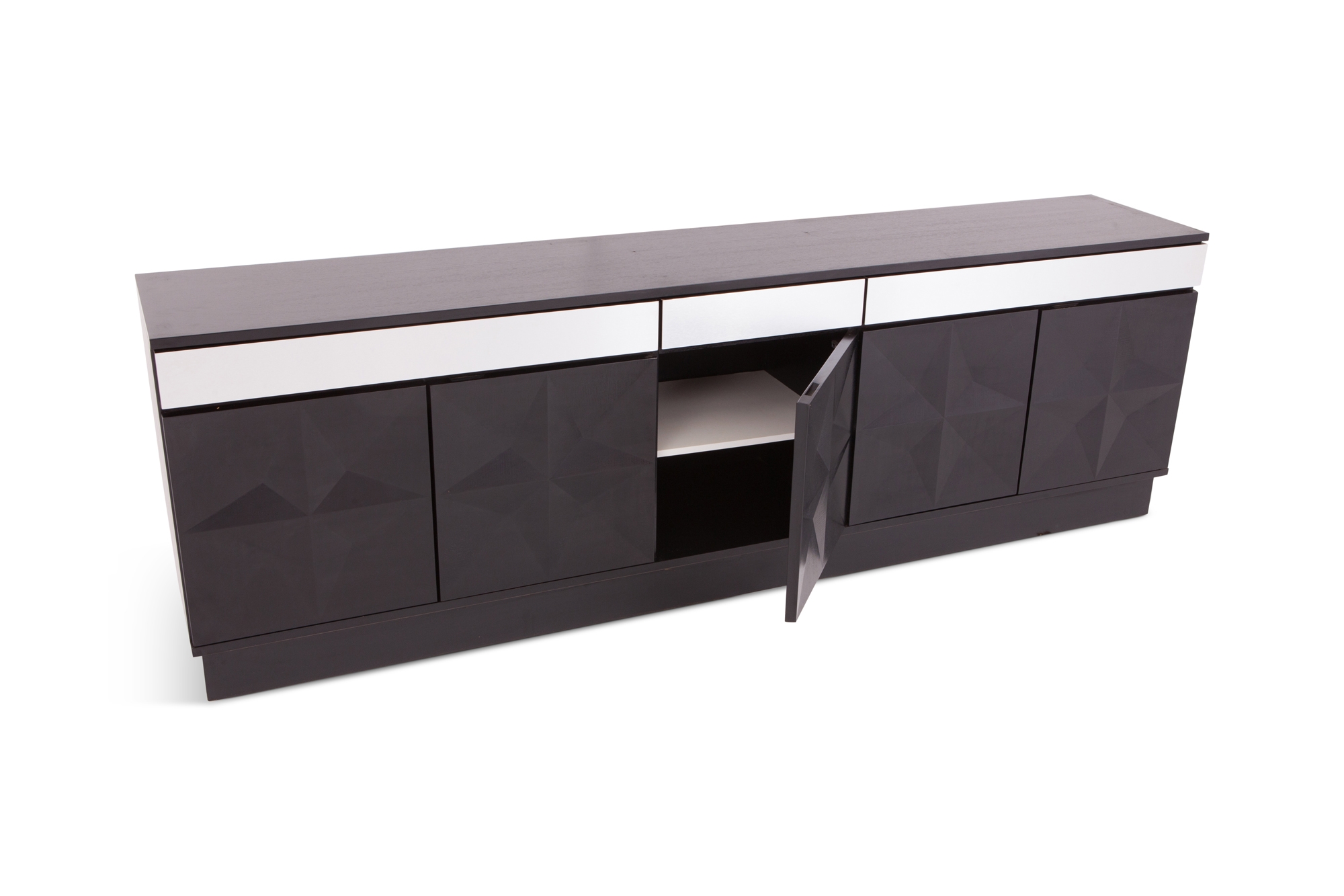 Large Brutalist Sideboard with Brushed Steel Details - 1960s
