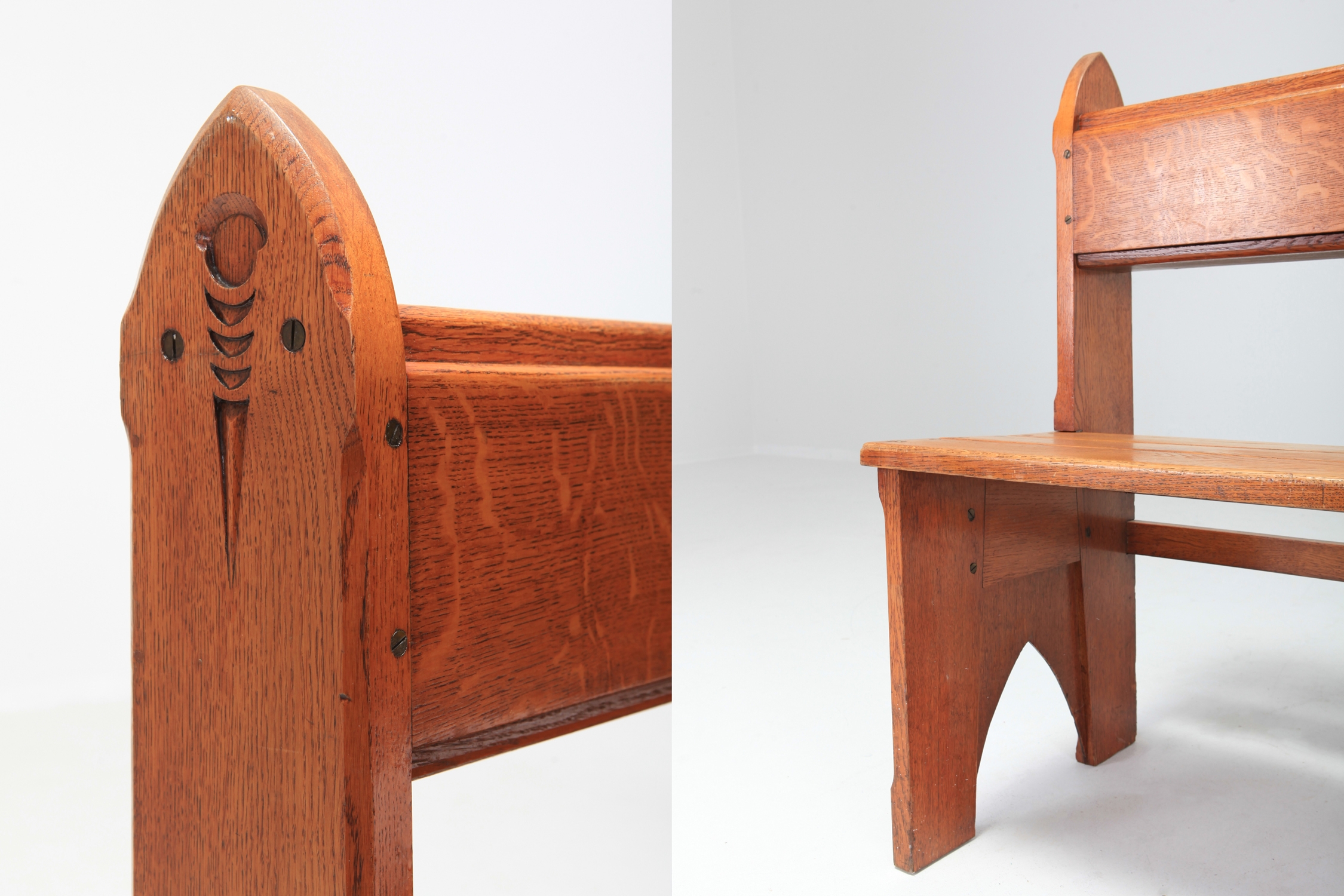 Mid-century Modern Solid Oak Bench Wabi Sabi Style - 1940s