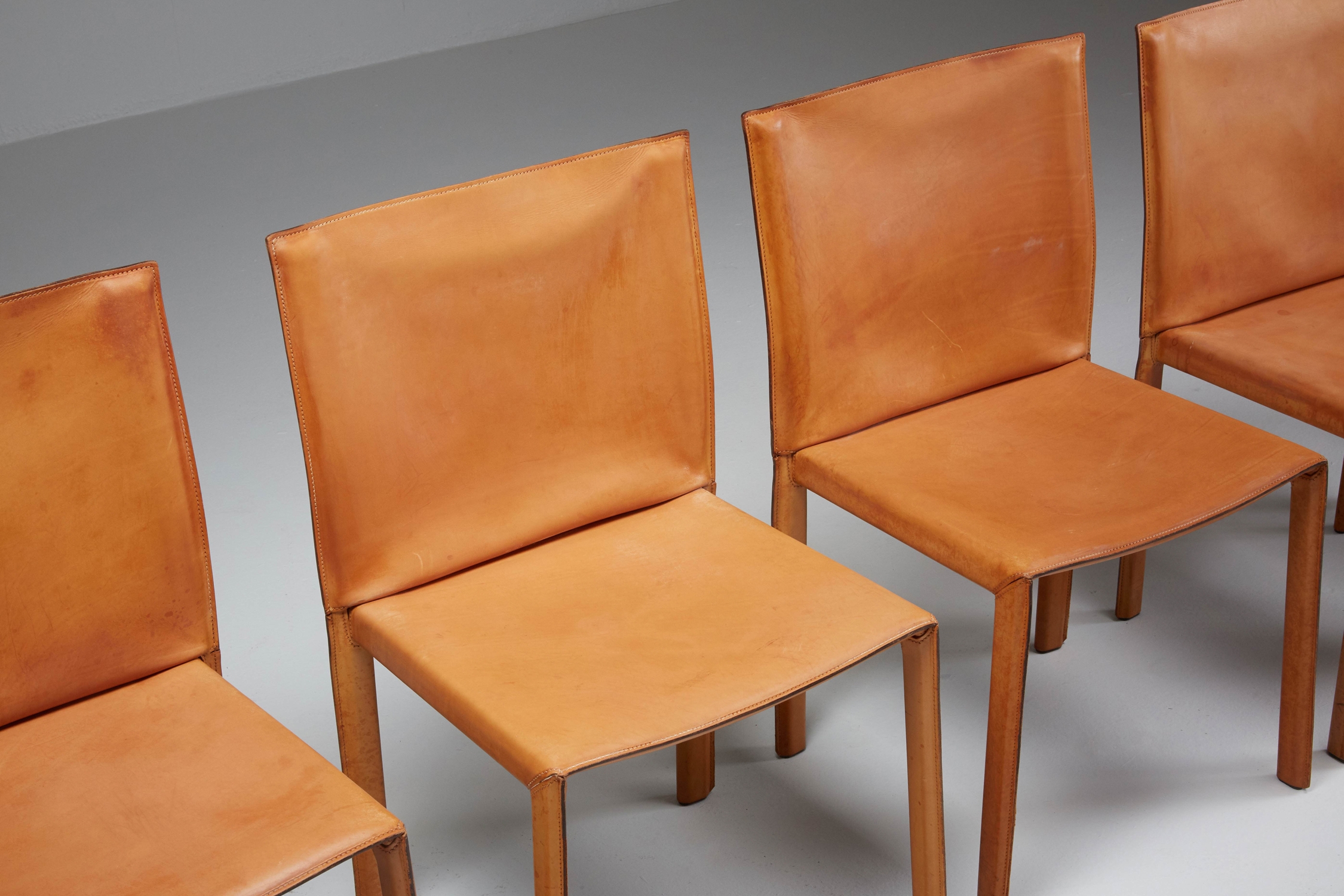 Mario Bellini "CAB" leather dining chairs for Cassina Italy - 1977