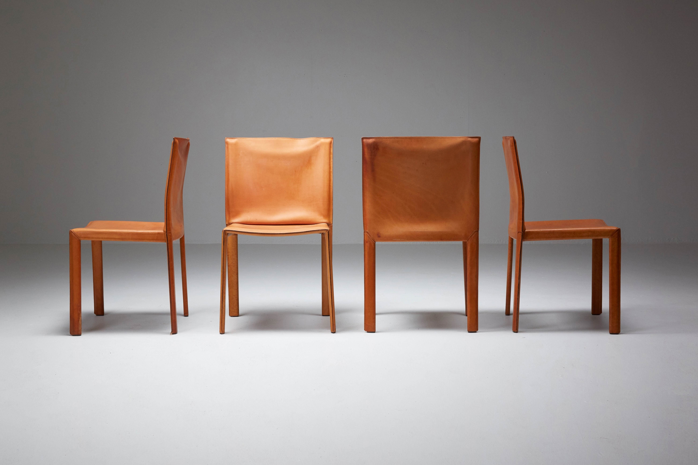 Mario Bellini "CAB" leather dining chairs for Cassina Italy - 1977
