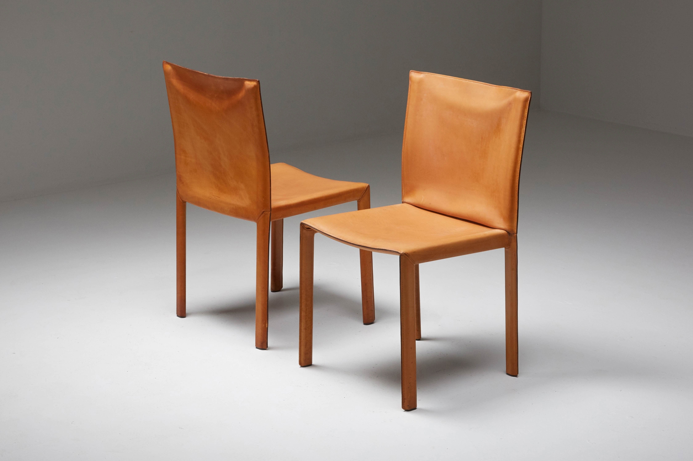 Mario Bellini "CAB" leather dining chairs for Cassina Italy - 1977