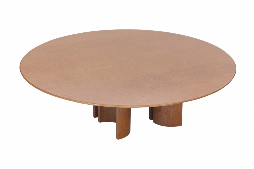  High Gloss Burl Round Coffee Table For Saporiti, Giovanni Offredi - 1980s