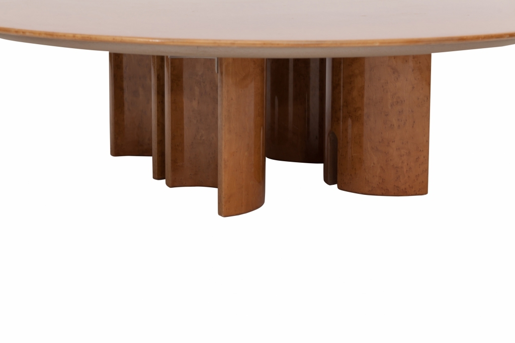  High Gloss Burl Round Coffee Table For Saporiti, Giovanni Offredi - 1980s