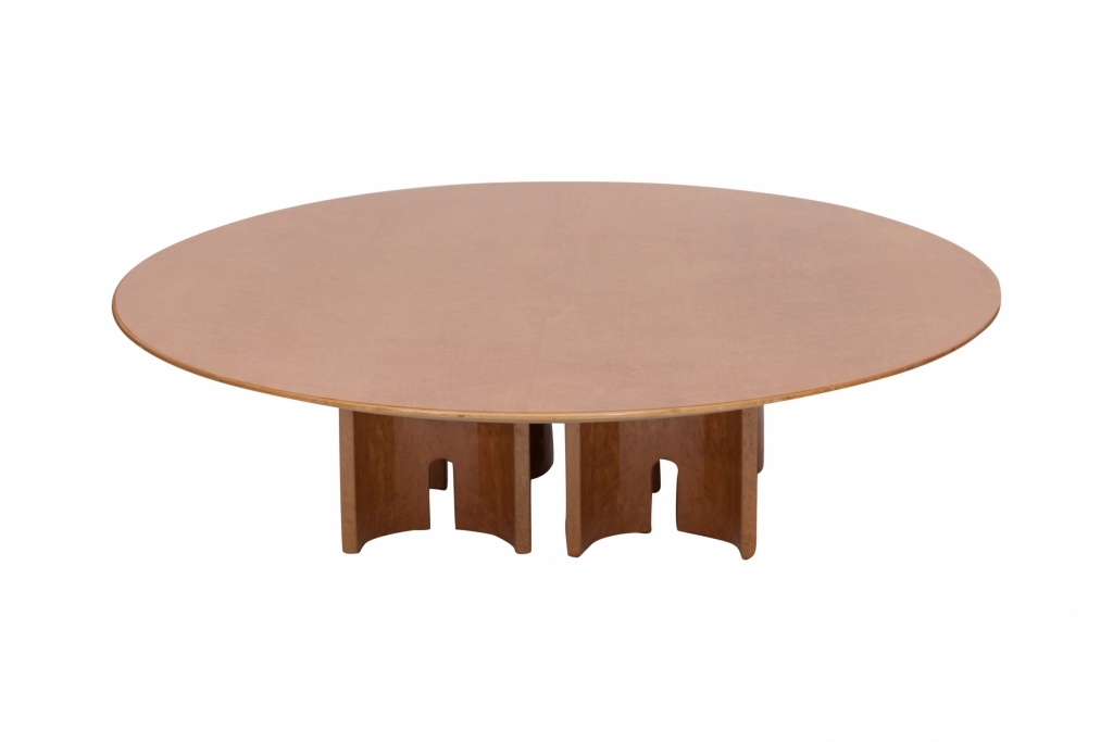  High Gloss Burl Round Coffee Table For Saporiti, Giovanni Offredi - 1980s