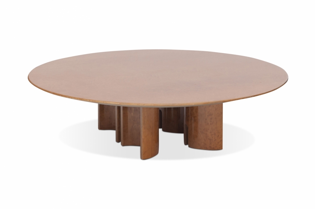  High Gloss Burl Round Coffee Table For Saporiti, Giovanni Offredi - 1980s