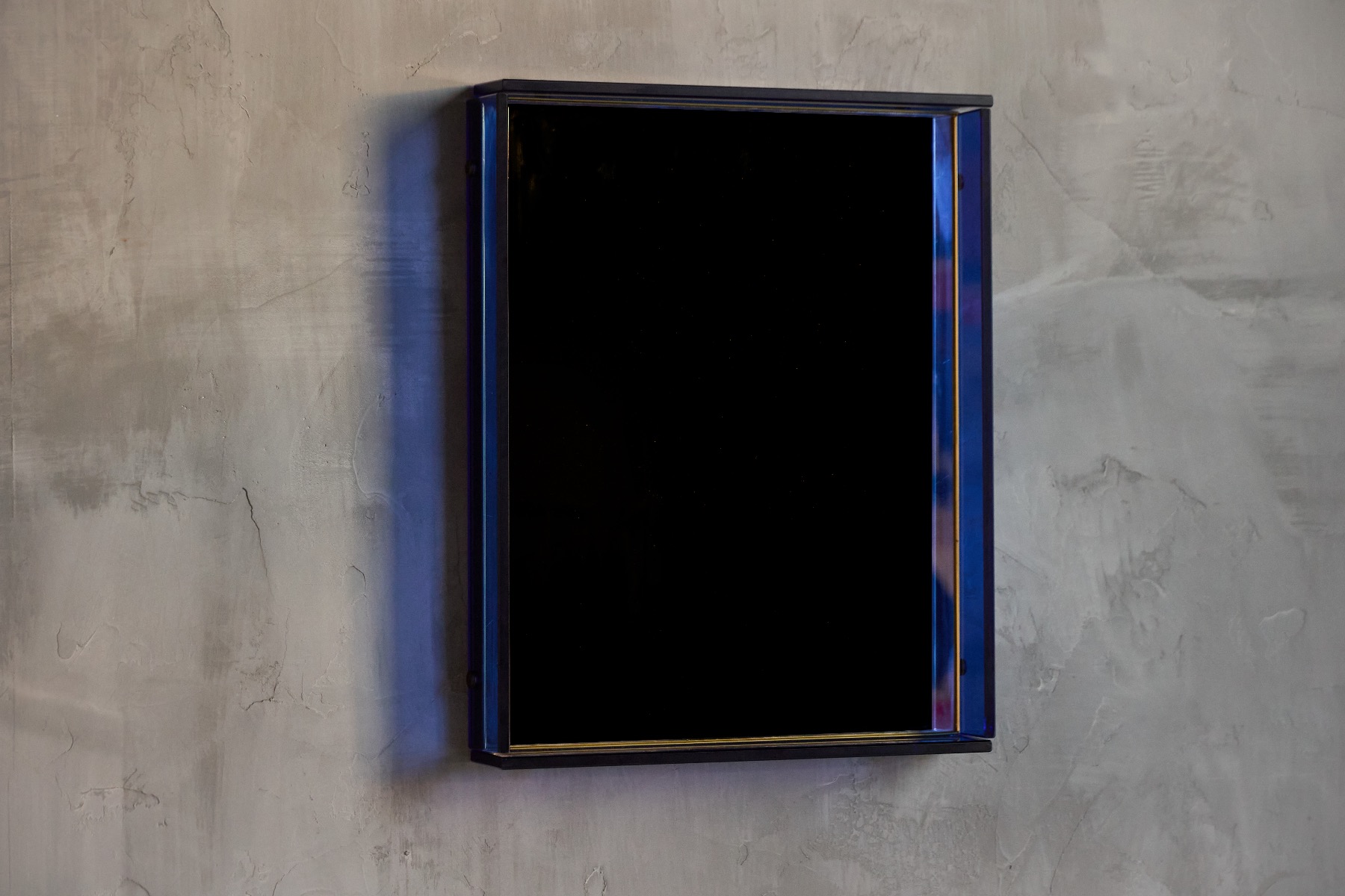 Blue Coloured and Mirrored Glass Wall Mirror - 1960s