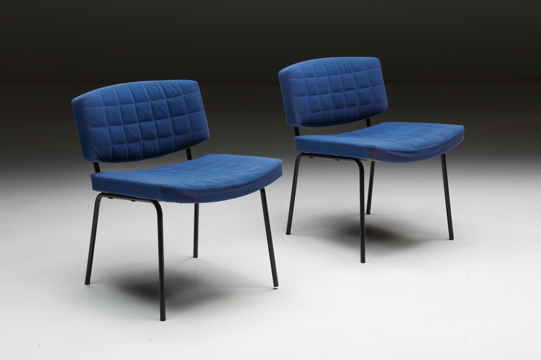 Chairs in Blue Fabric & Metal Frame - 1980's