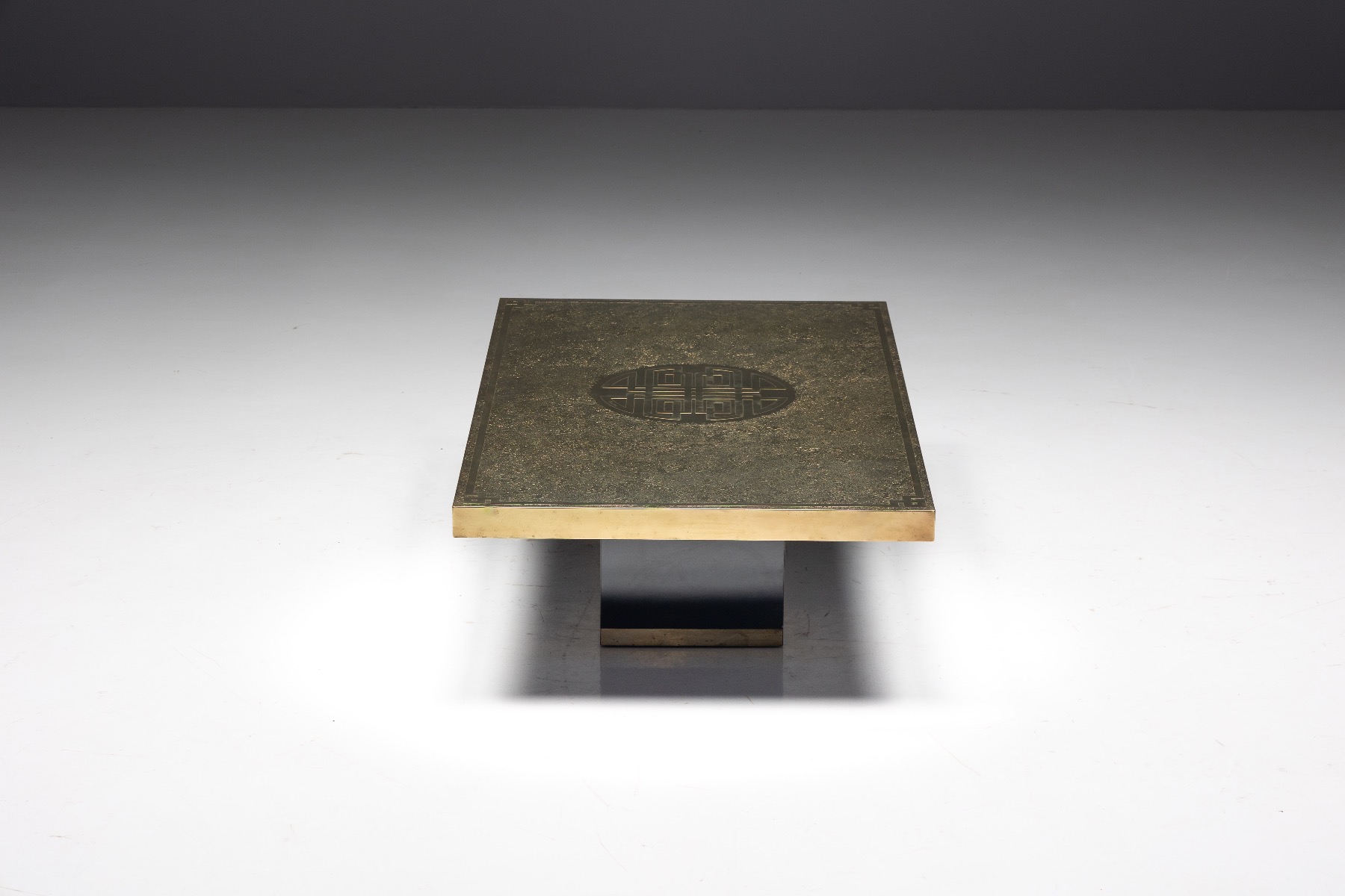 Brass Etched Hollywood Regency Coffee Table by Ricco D - 1970s