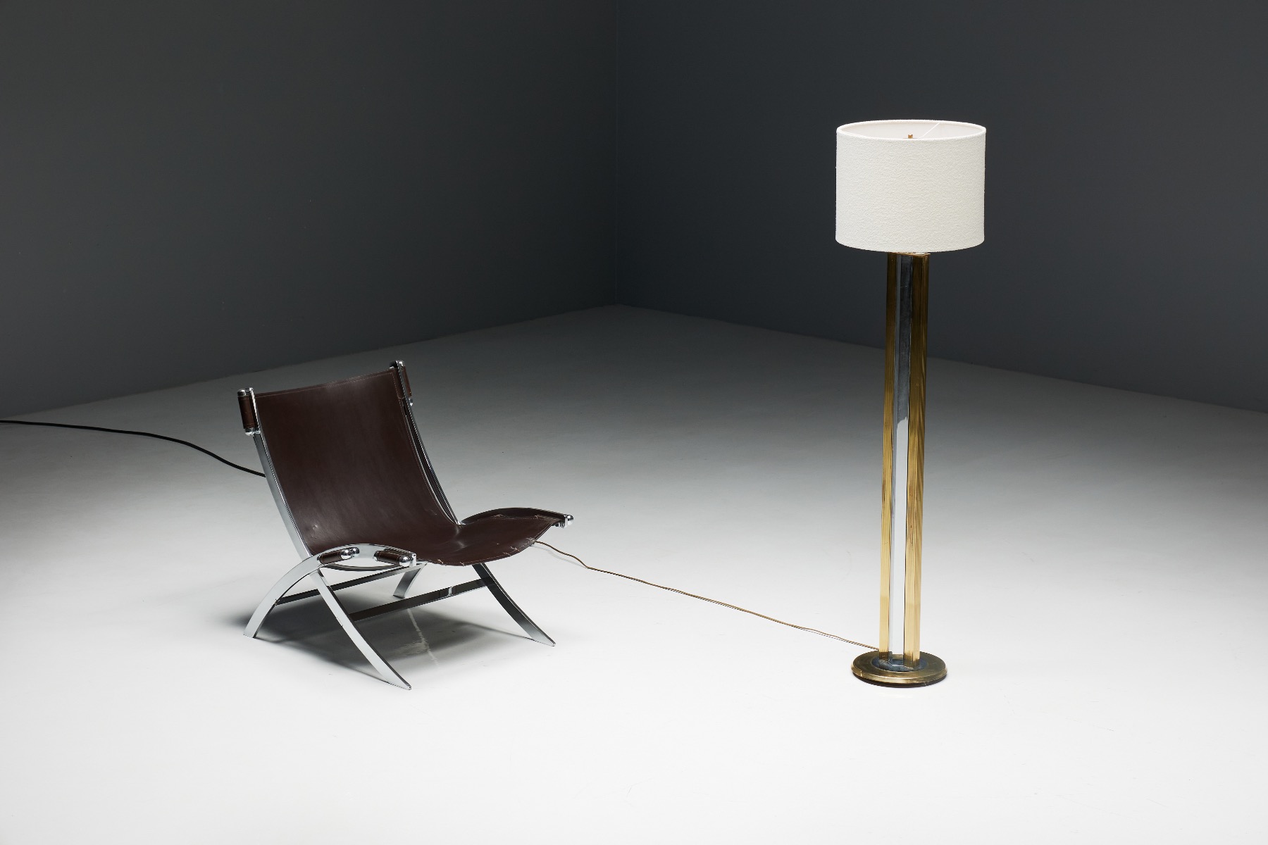 Regency Brass Floor Lamp - 1970s