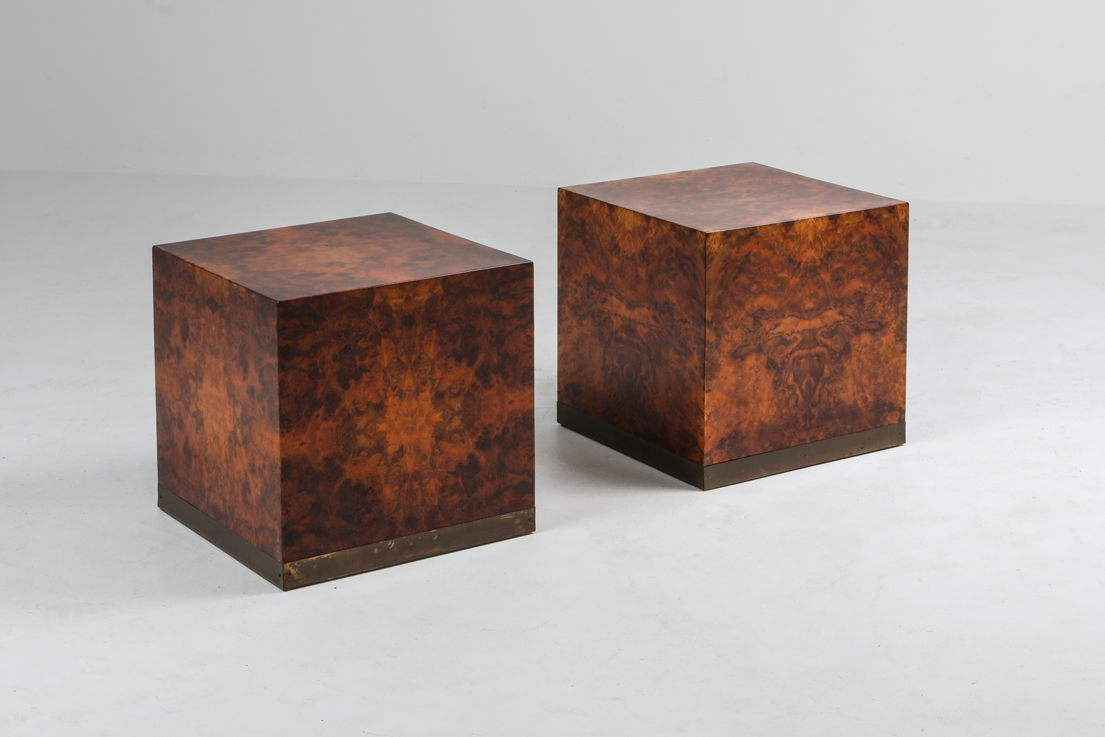 Burl Square Side tables by Jean Claude Mahey - 1970s