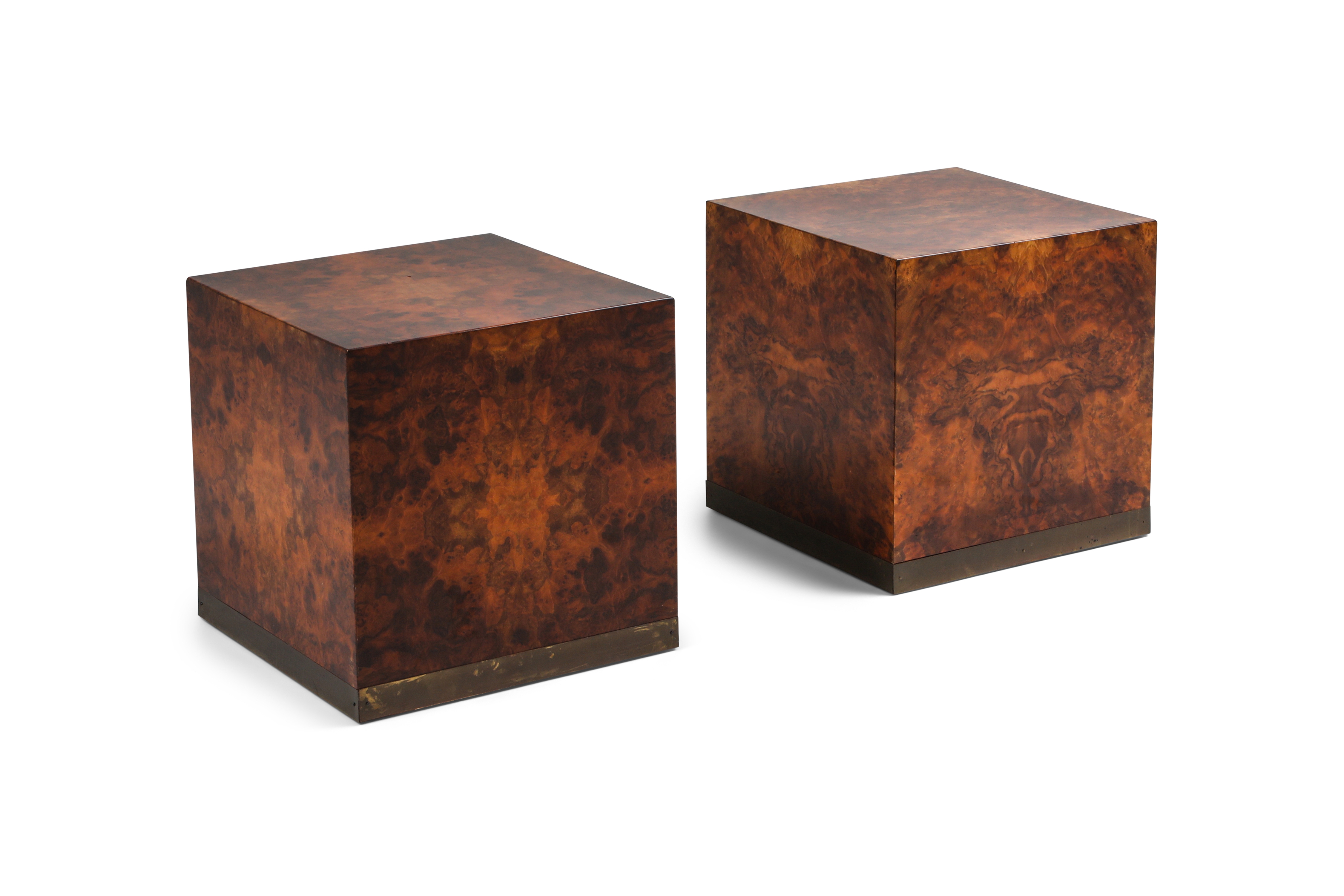Burl Square Side tables by Jean Claude Mahey - 1970s