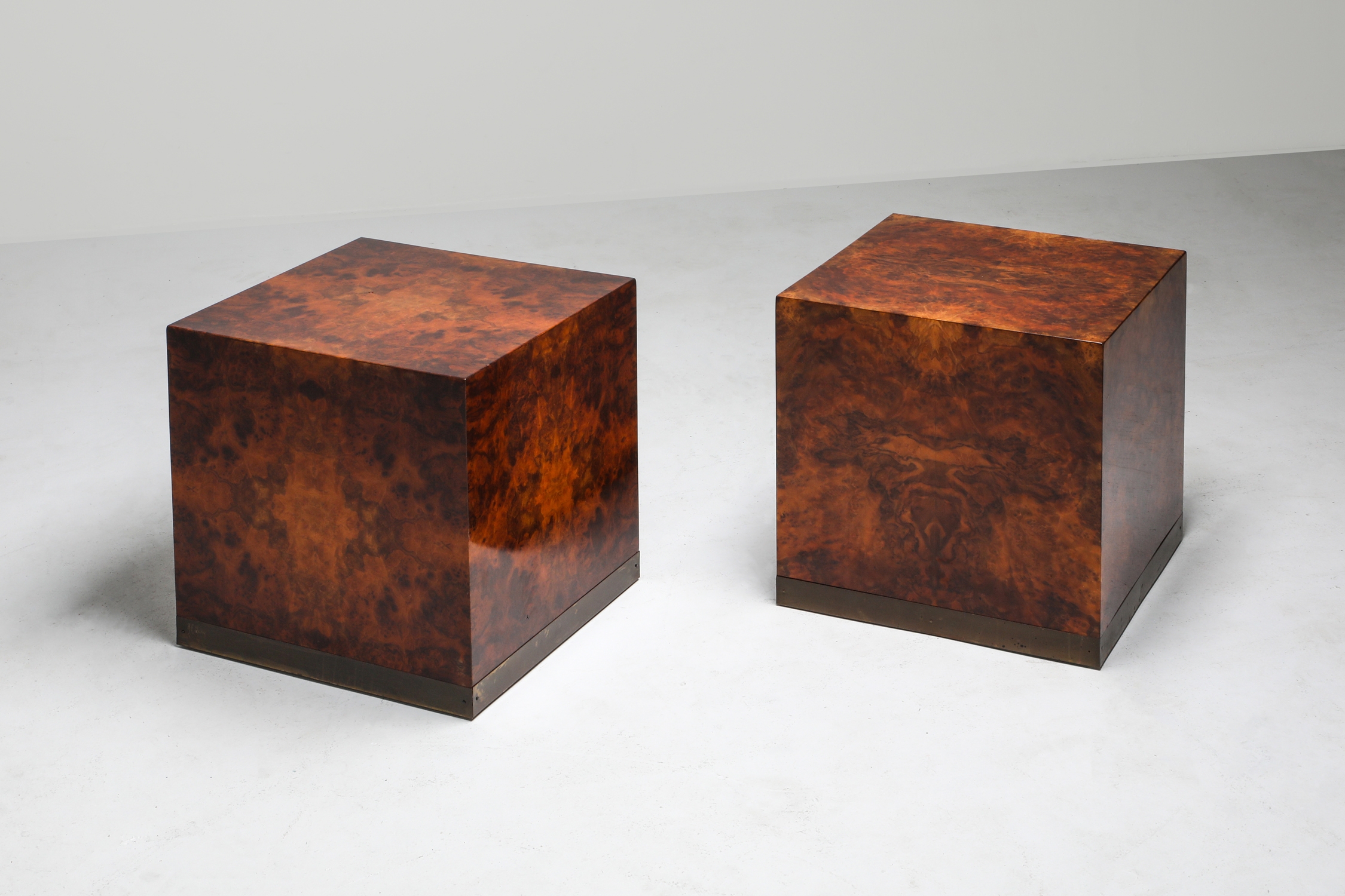 Burl Square Side tables by Jean Claude Mahey - 1970s