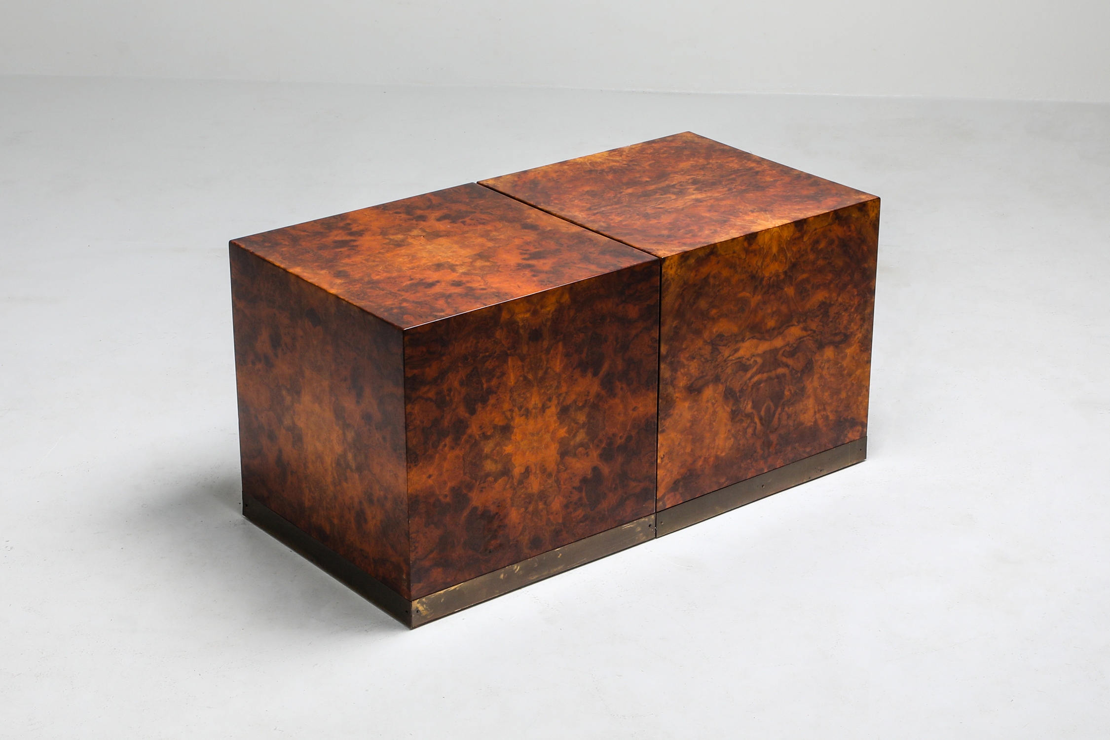 Burl Square Side tables by Jean Claude Mahey - 1970s