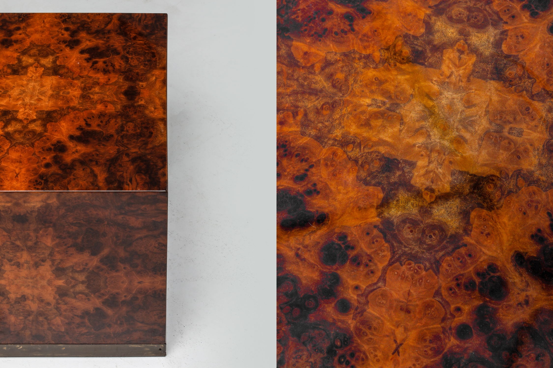 Burl Square Side tables by Jean Claude Mahey - 1970s