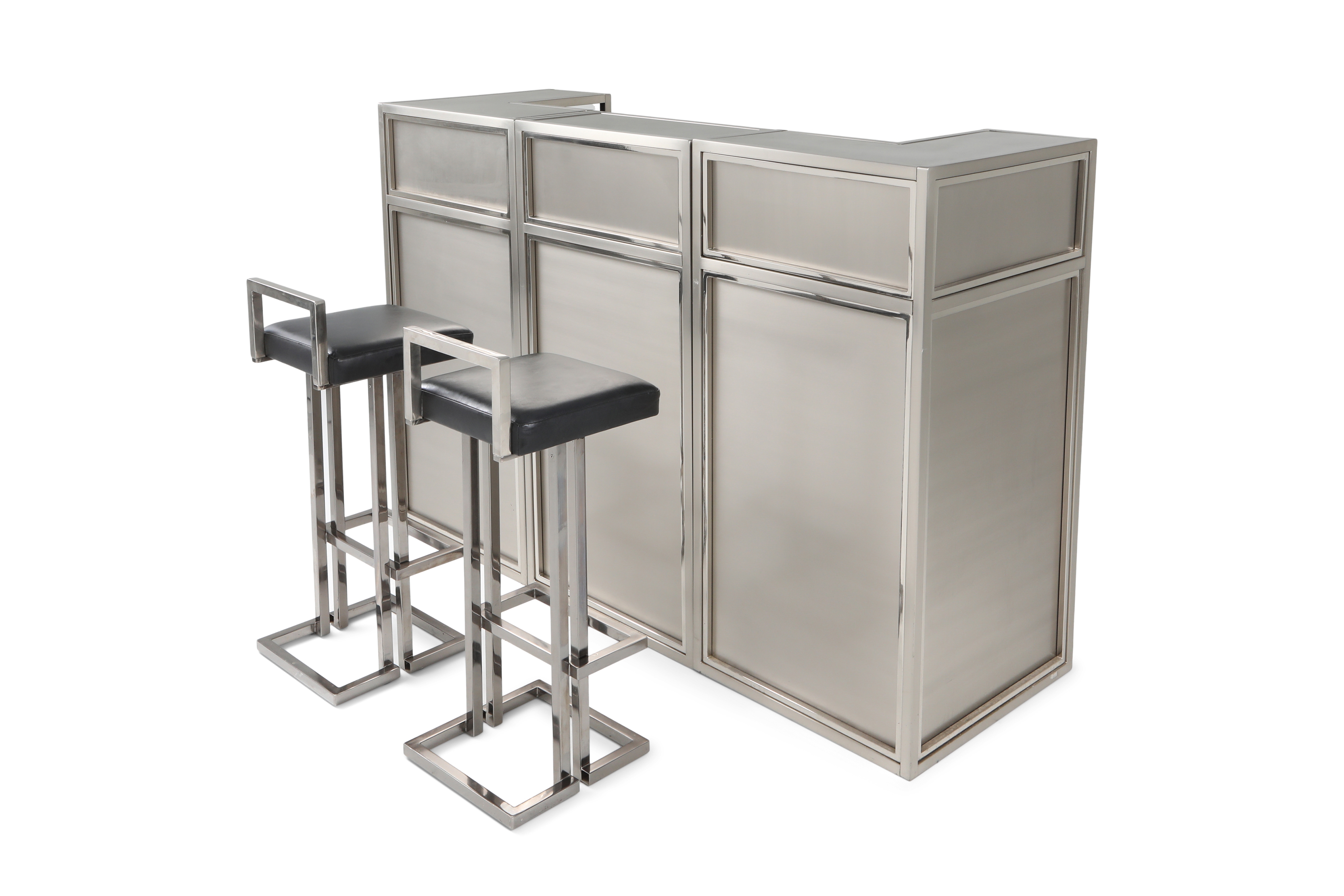 Maison Jansen Stainless Steel & Chrome Bar With Stools - 1970s