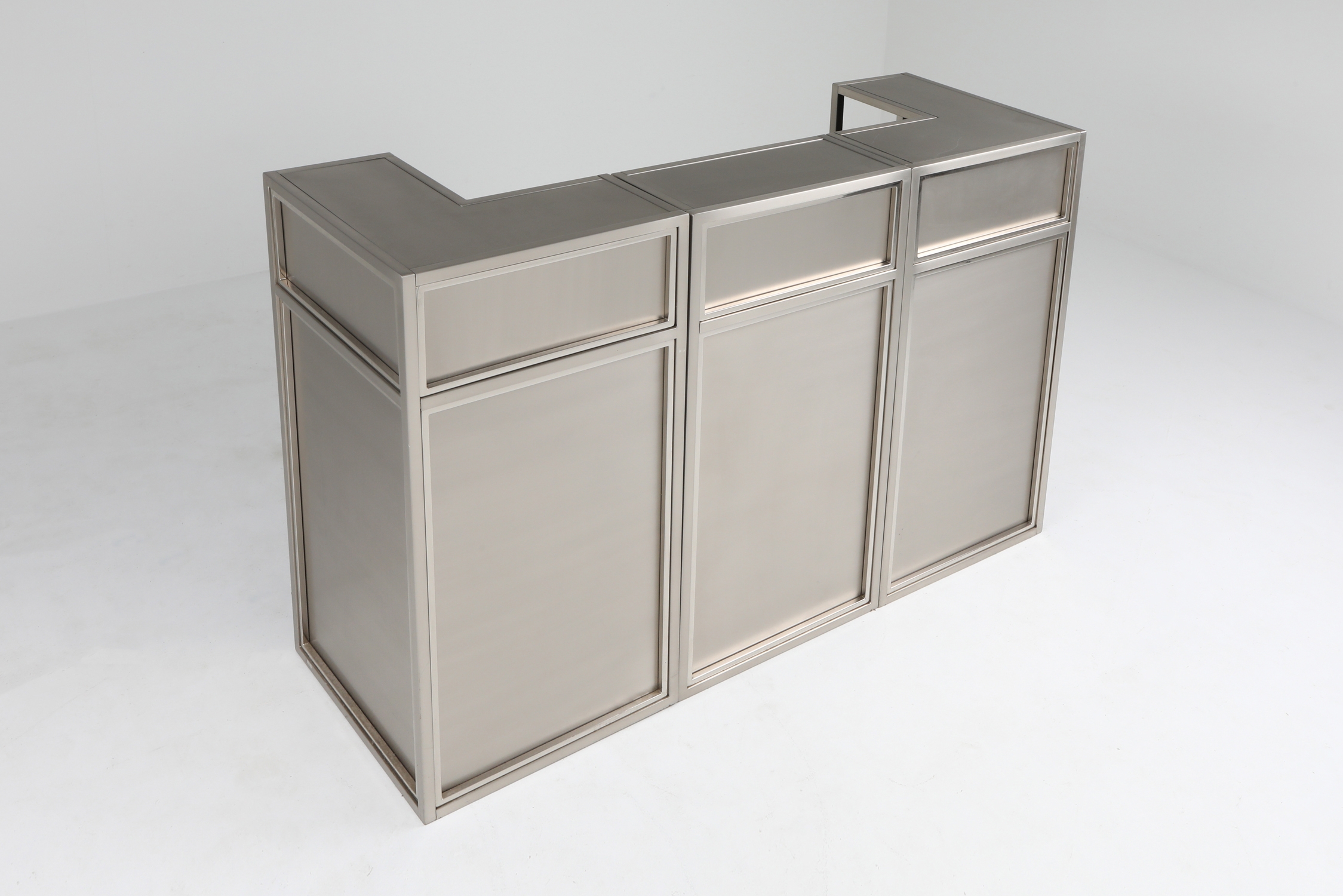Maison Jansen Stainless Steel & Chrome Bar With Stools - 1970s