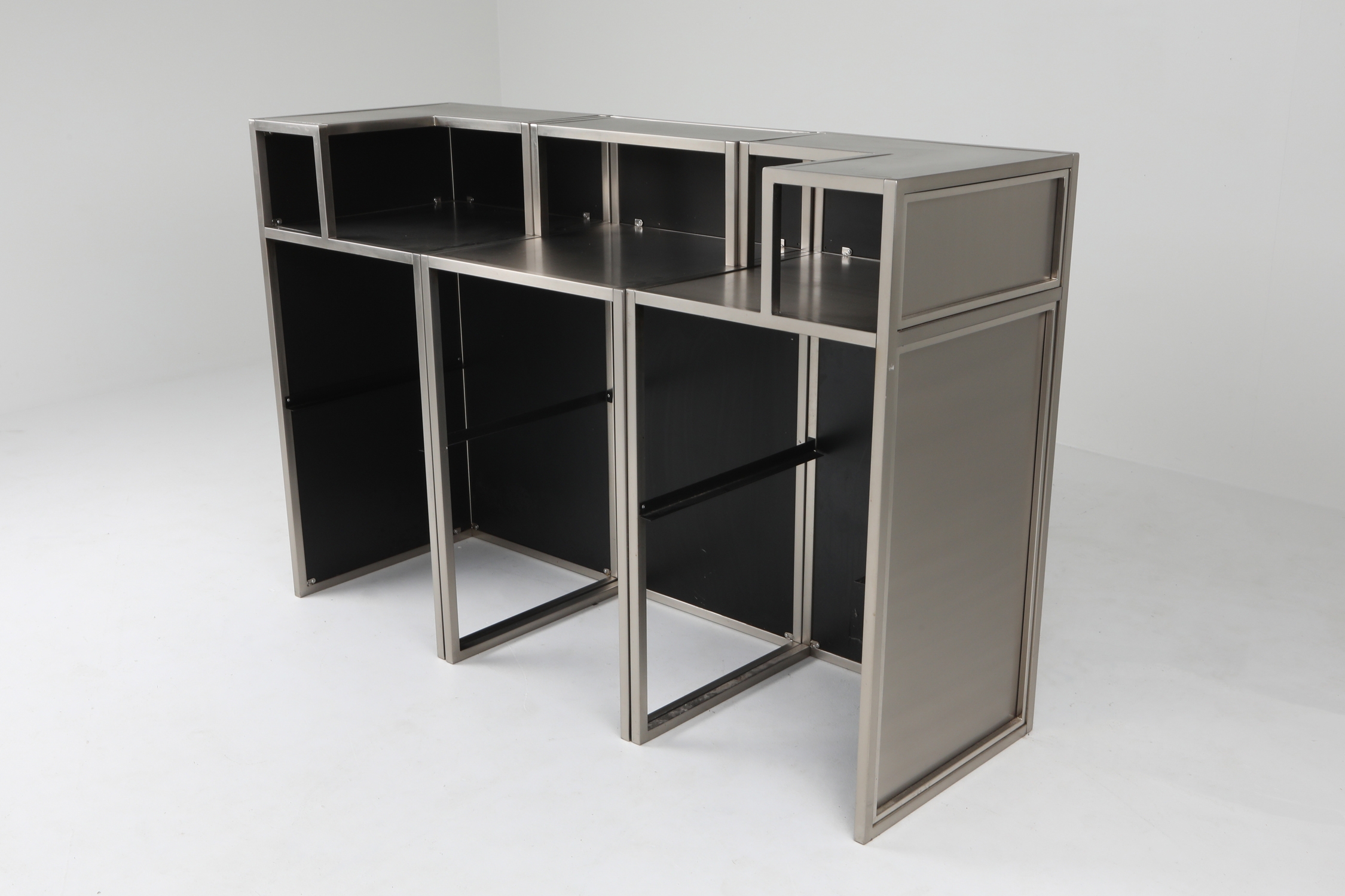 Maison Jansen Stainless Steel & Chrome Bar With Stools - 1970s
