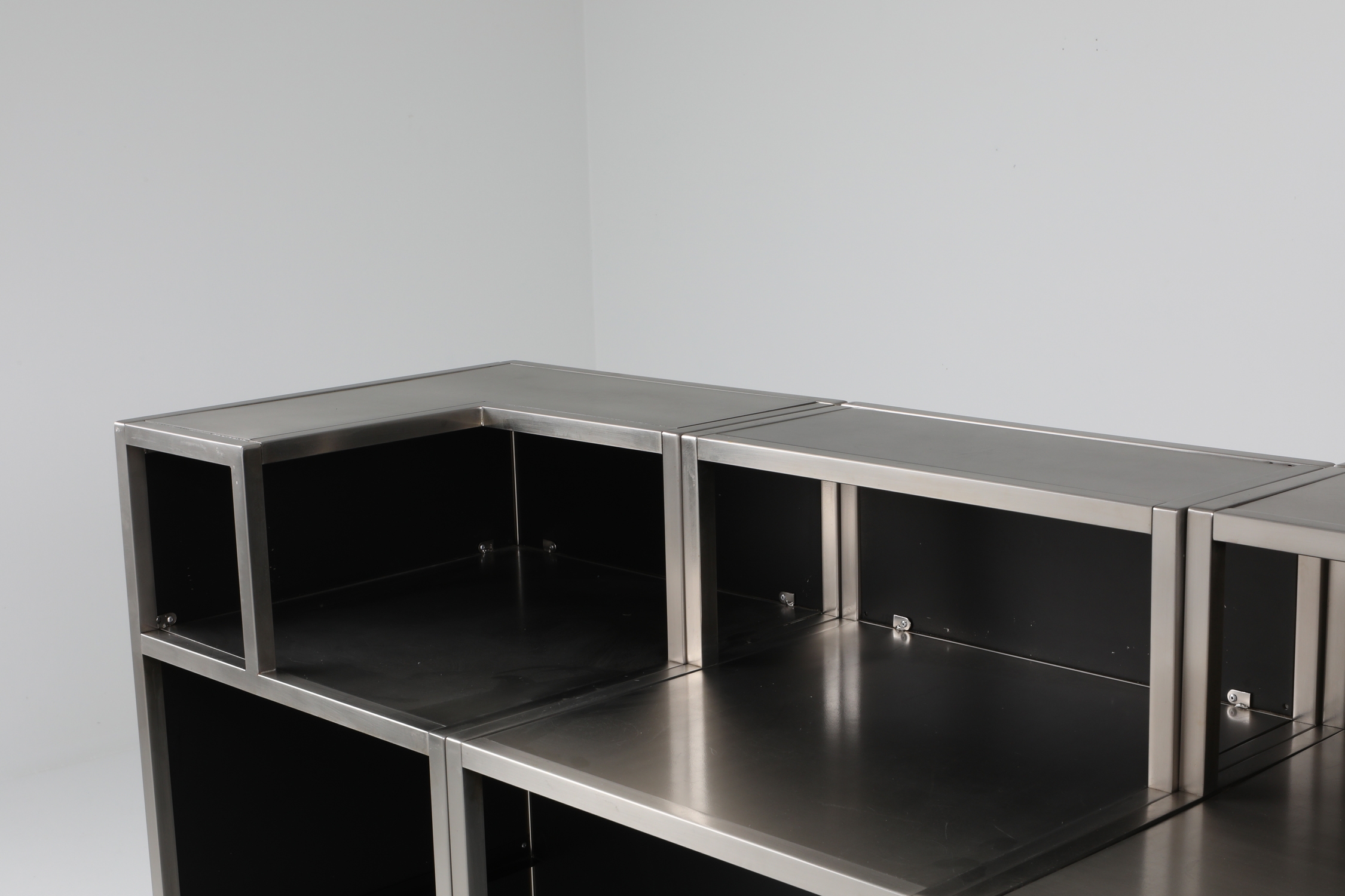 Maison Jansen Stainless Steel & Chrome Bar With Stools - 1970s