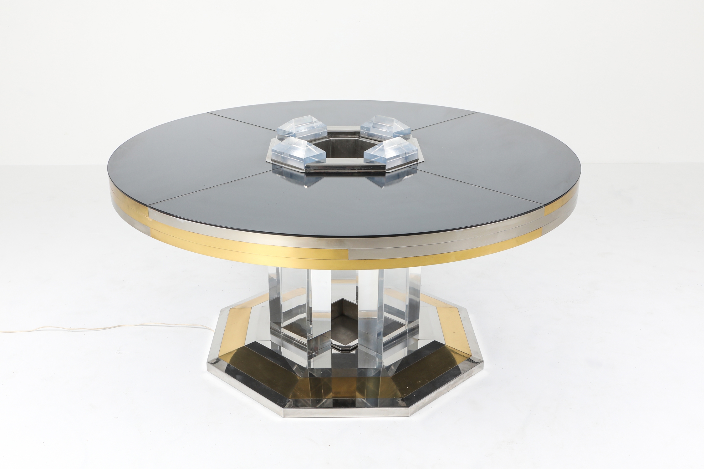 Sandro Petti For Maison Jansen Chrome & Brass Round Dining Table - 1970s
