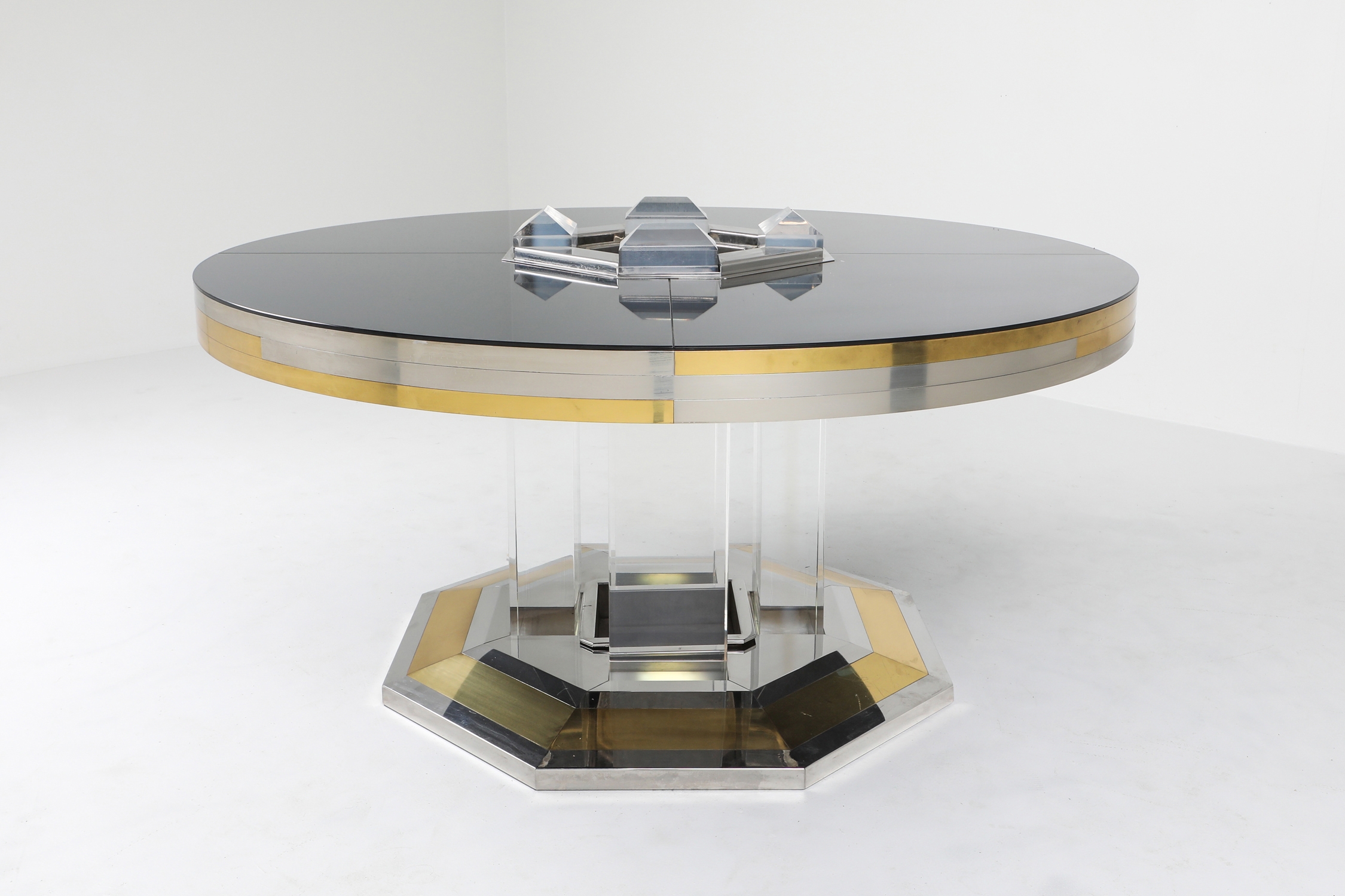 Sandro Petti For Maison Jansen Chrome & Brass Round Dining Table - 1970s
