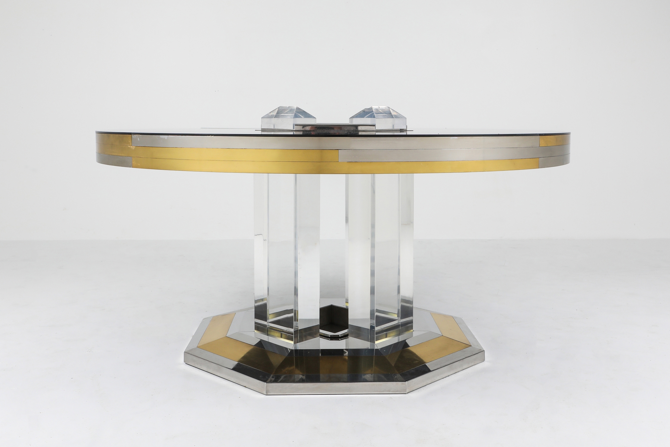 Sandro Petti For Maison Jansen Chrome & Brass Round Dining Table - 1970s