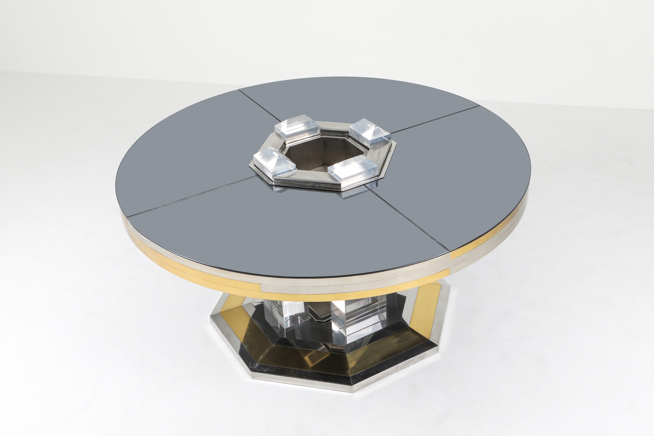 Sandro Petti For Maison Jansen Chrome & Brass Round Dining Table - 1970s