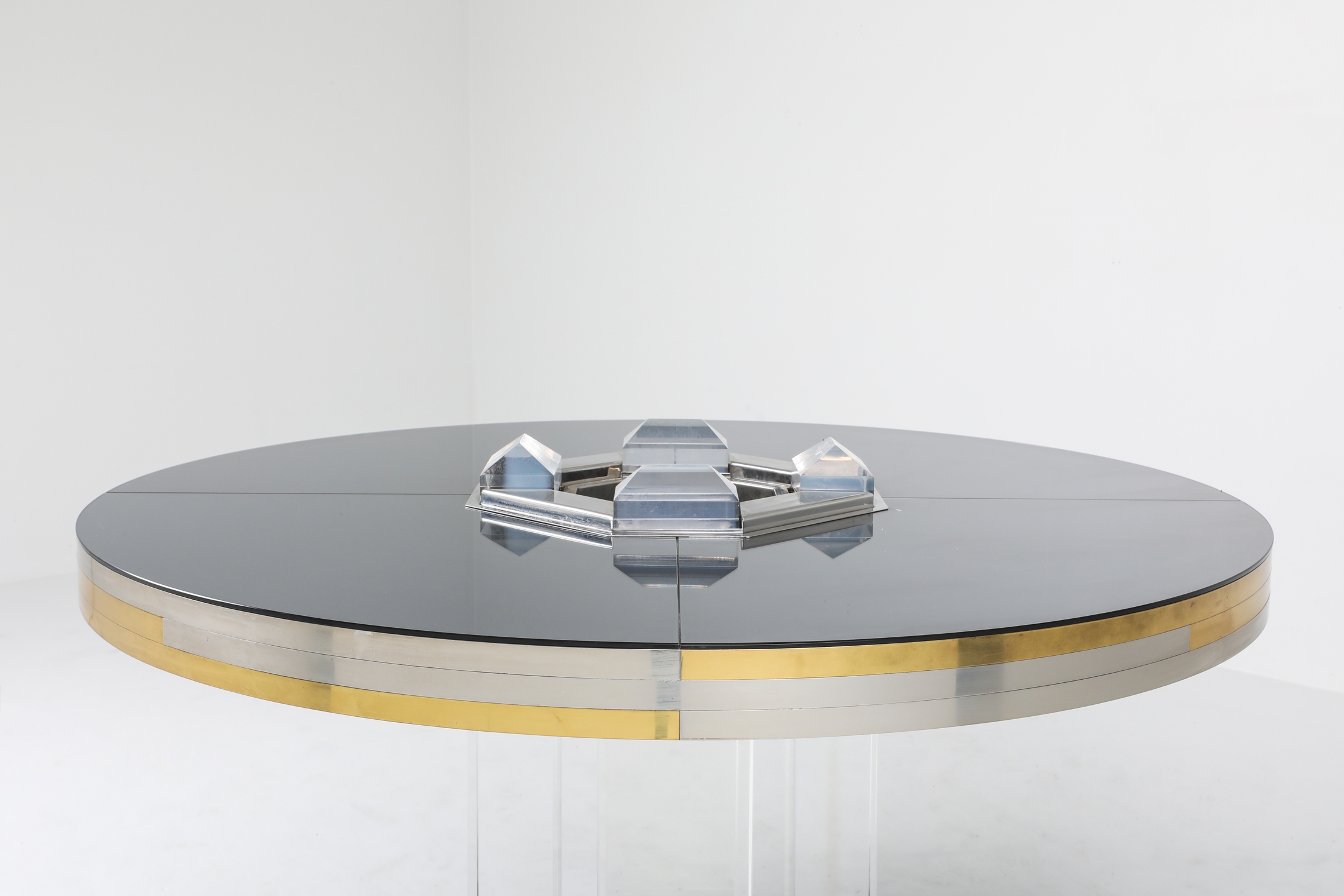Sandro Petti For Maison Jansen Chrome & Brass Round Dining Table - 1970s