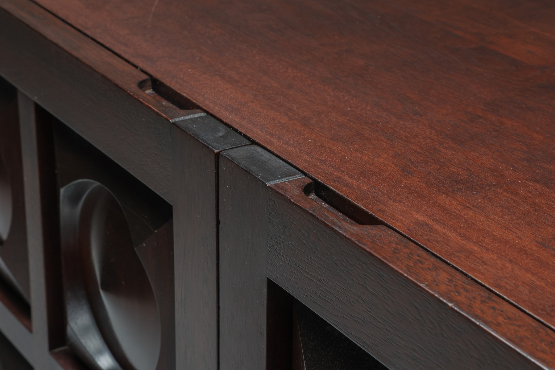 Brutalist Bar Cabinet In Dark Mahogany - 1970s
