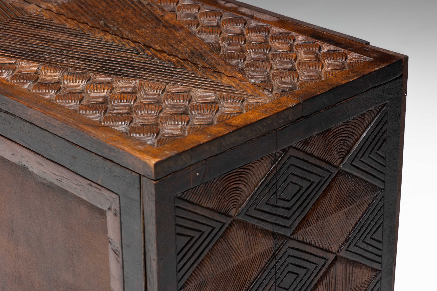 Brutalist Cabinet with Leather-Clad Doors, Africa - Mid-20th Century