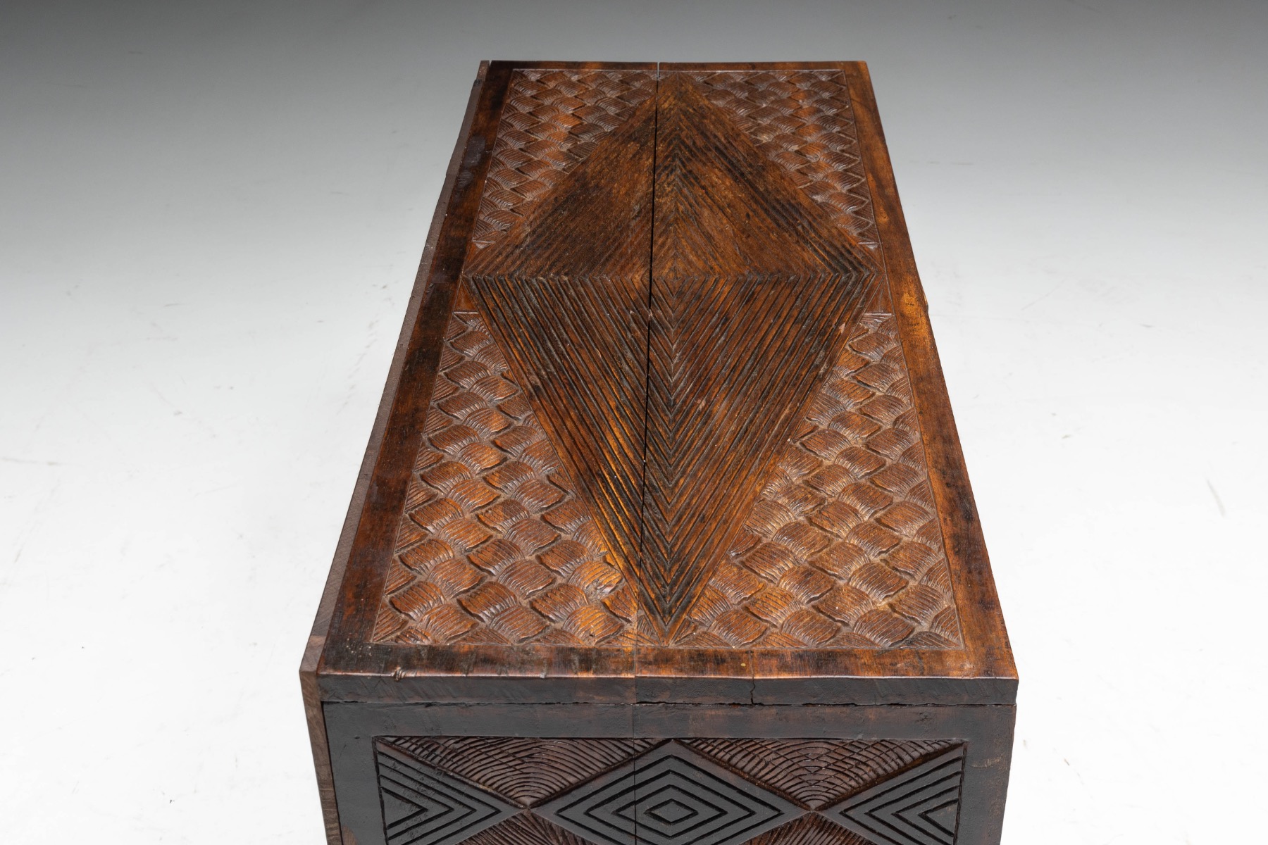 Brutalist Cabinet with Leather-Clad Doors, Africa - Mid-20th Century