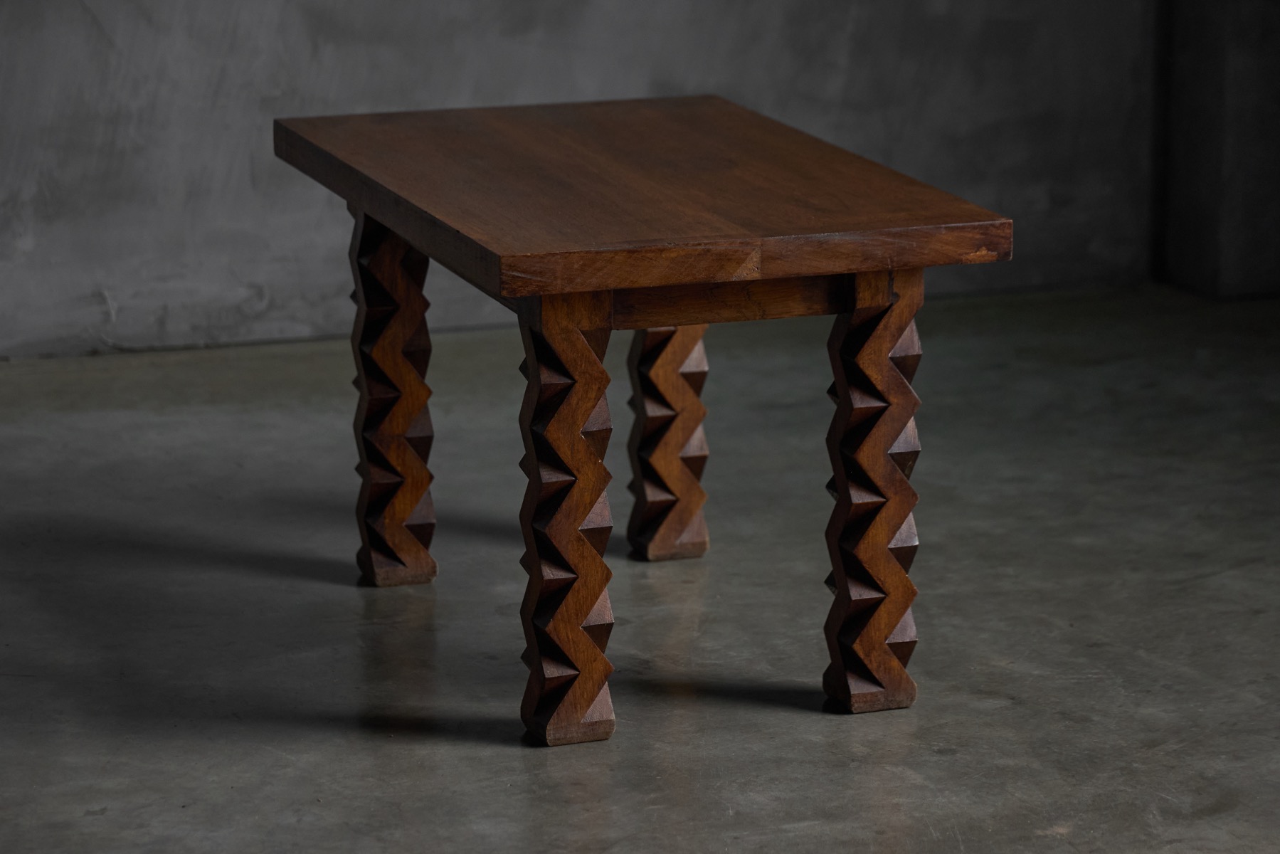 Brutalist Carved Wood Side Table, France - 1960s