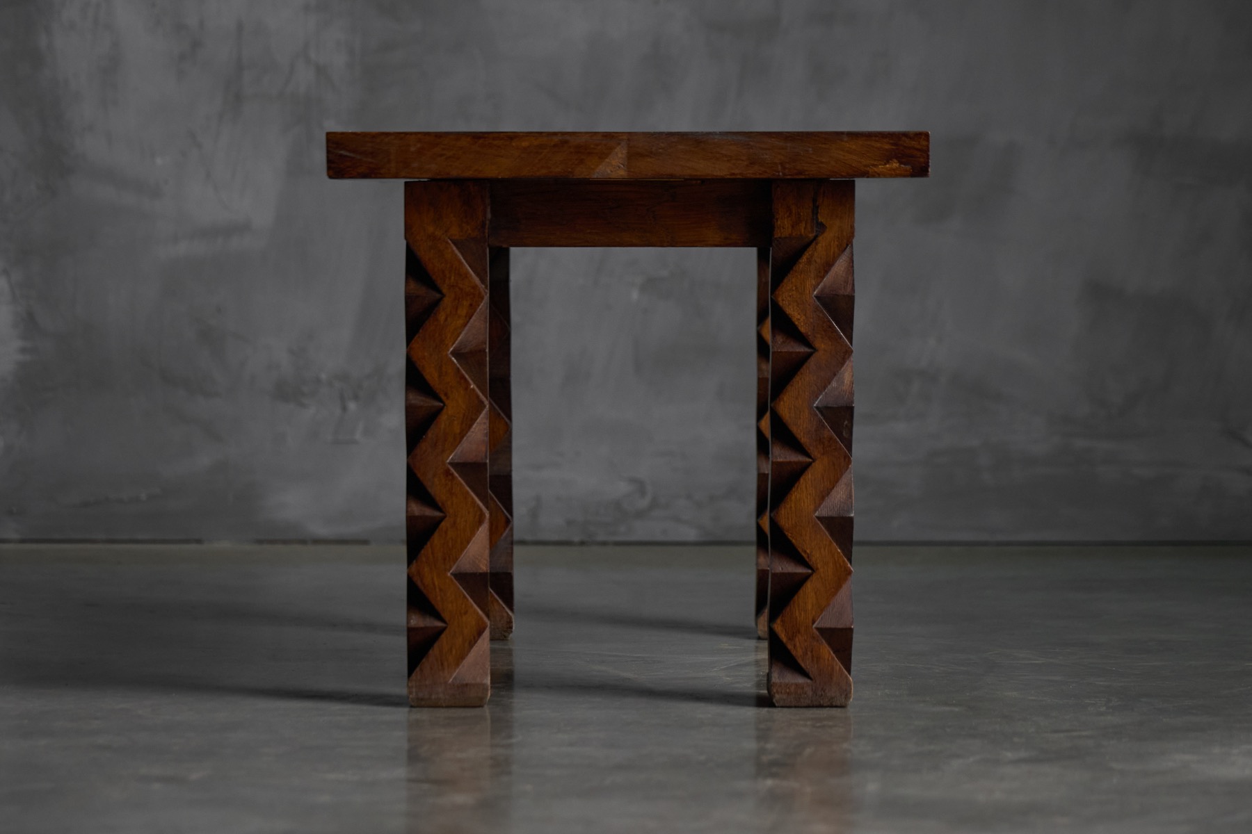 Brutalist Carved Wood Side Table, France - 1960s