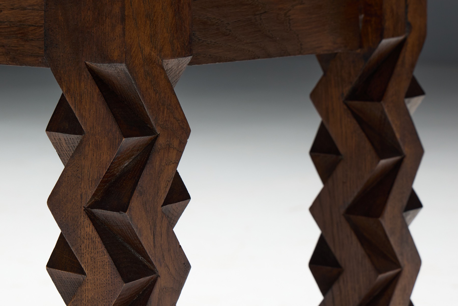 Brutalist Carved Wood Side Table, France - 1960s