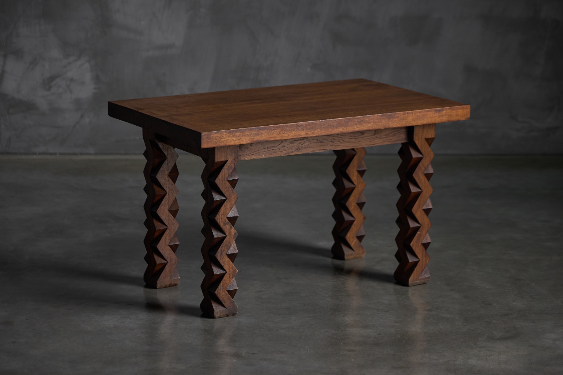 Brutalist Carved Wood Side Table, France - 1960s