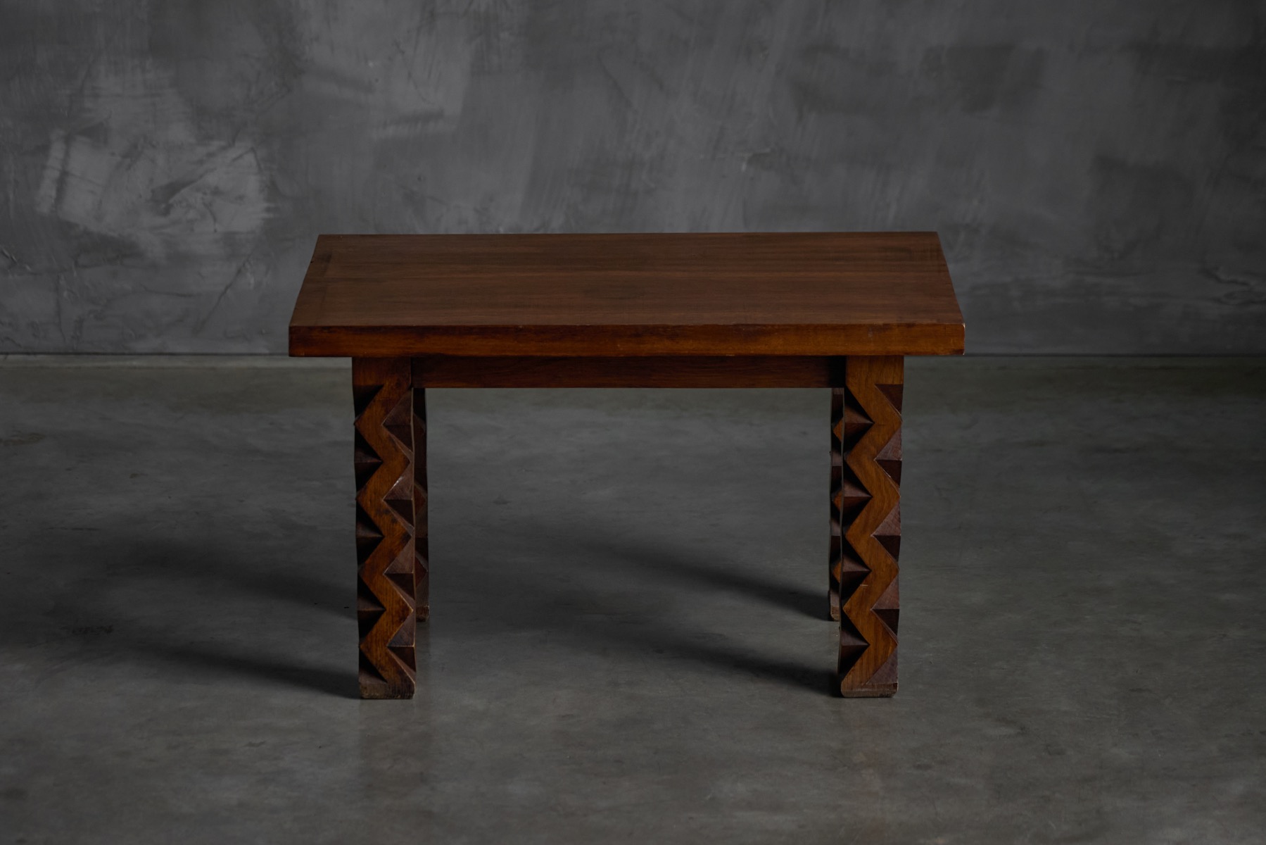 Brutalist Carved Wood Side Table, France - 1960s