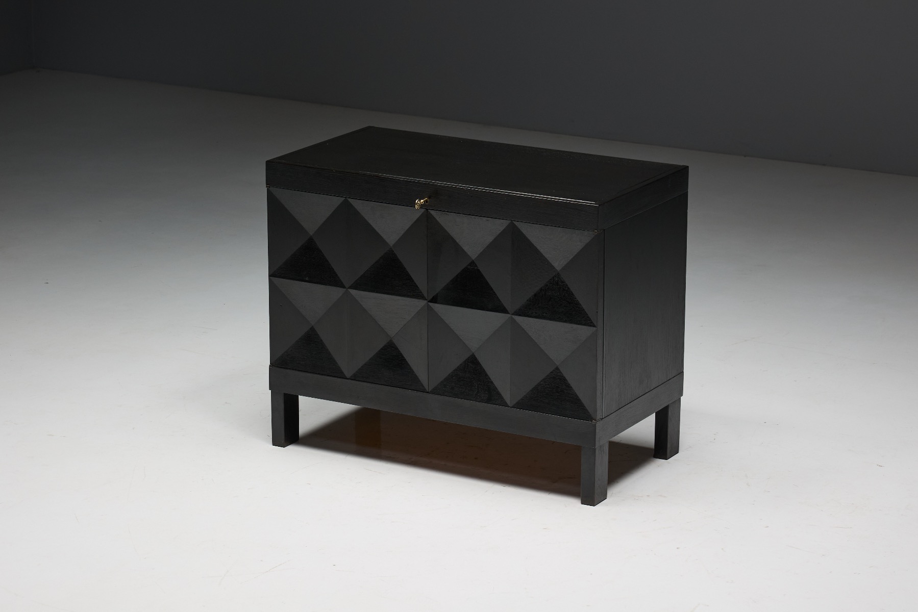 Brutalist De Coene Cabinet in Stained Oak - 1970s