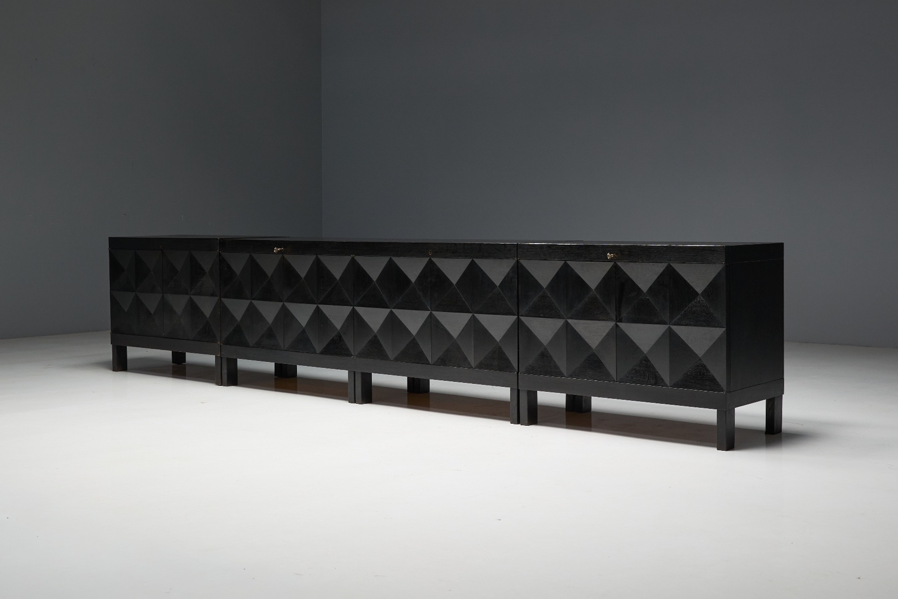 Brutalist De Coene Cabinet in Stained Oak - 1970s