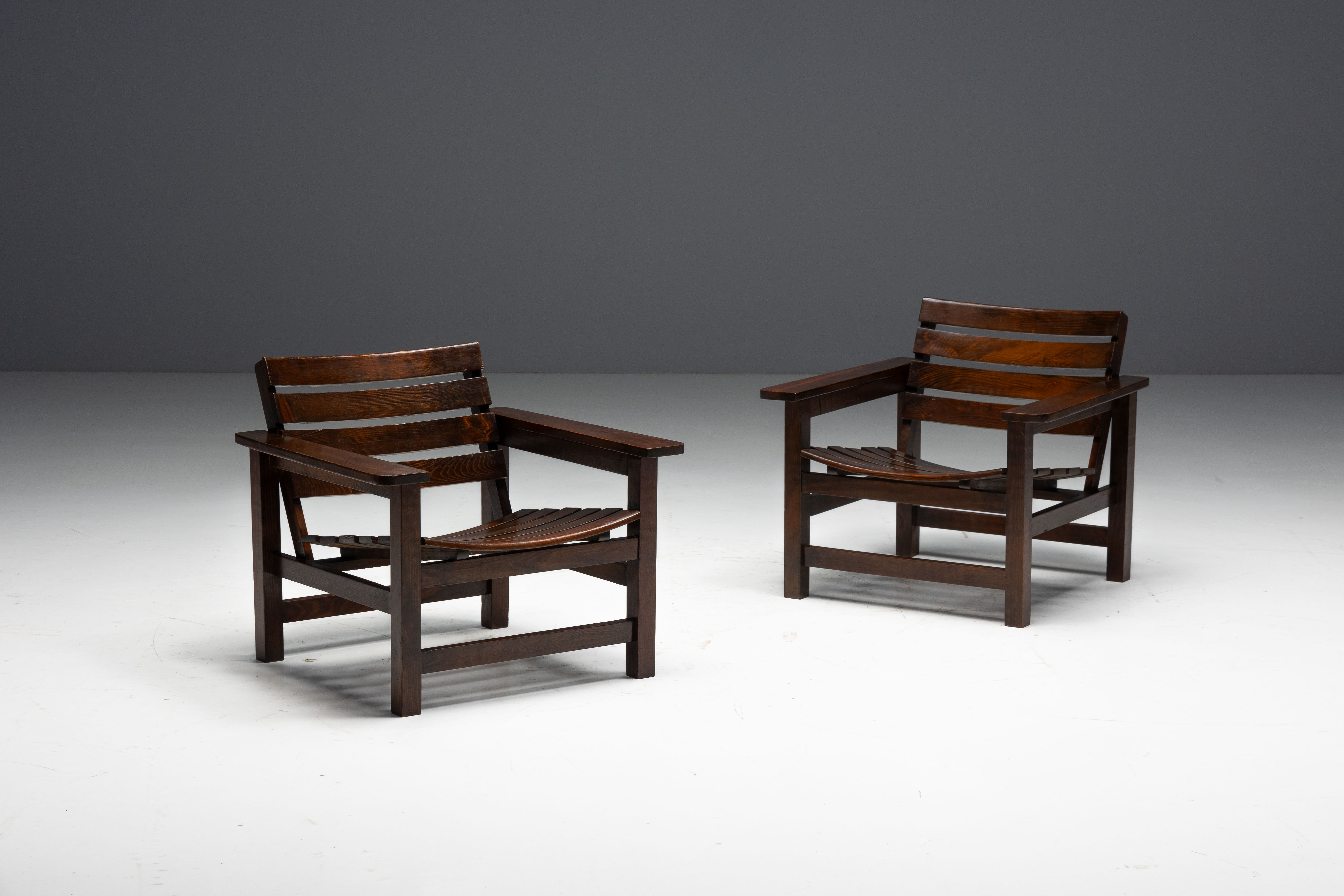 Brutalist Lounge Chairs, France - 1970s