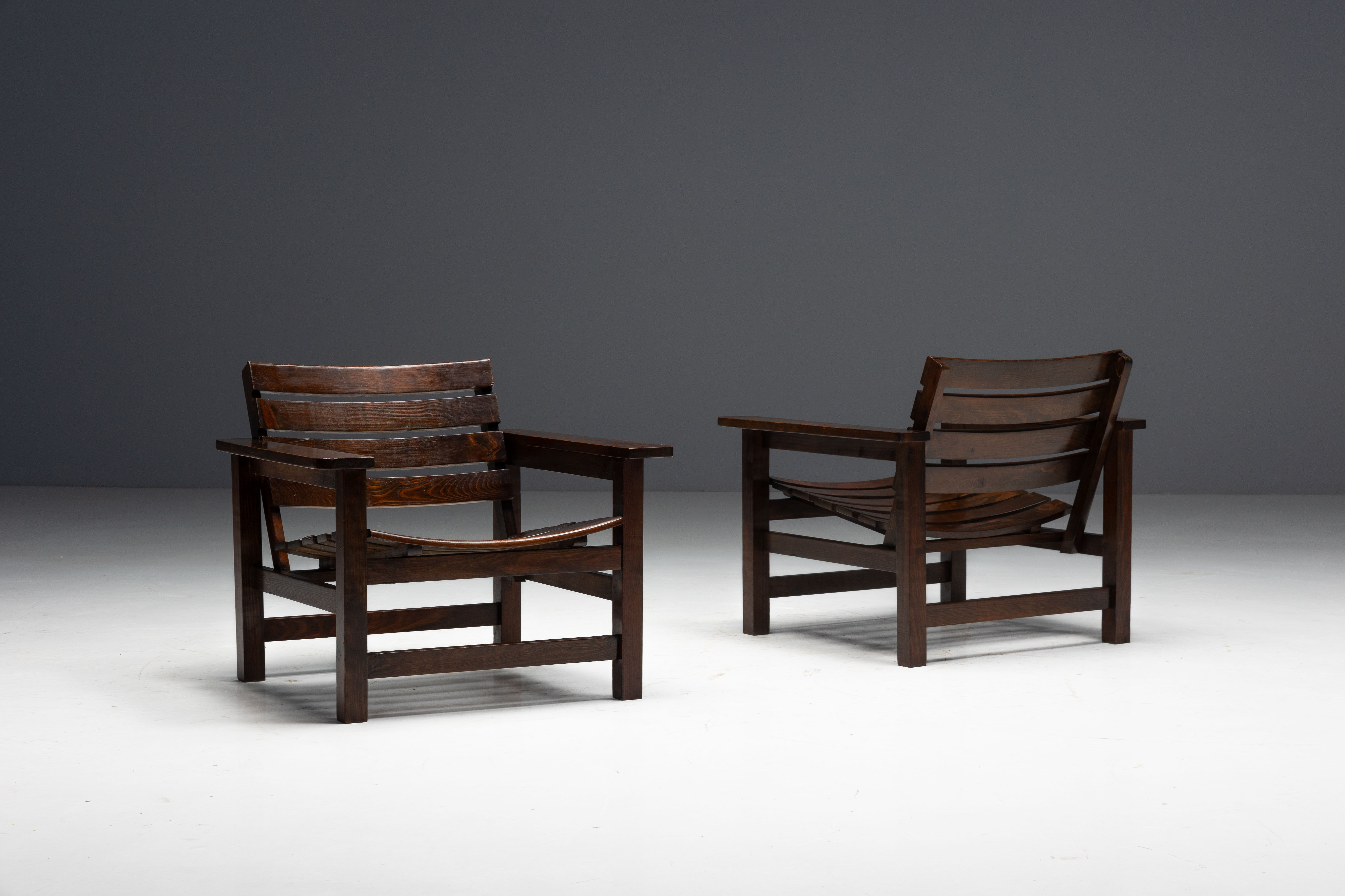 Brutalist Lounge Chairs, France - 1970s