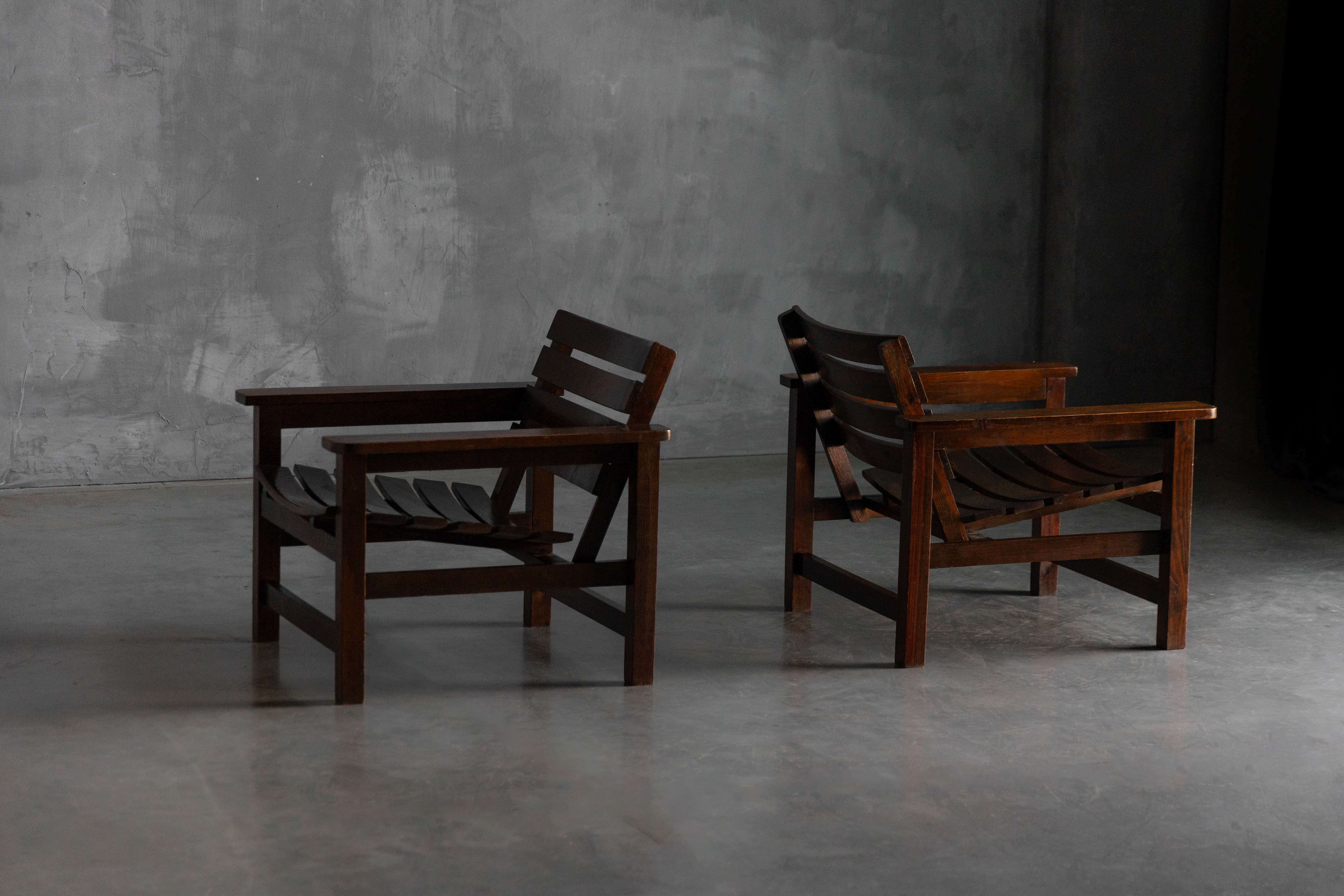 Brutalist Lounge Chairs, France - 1970s