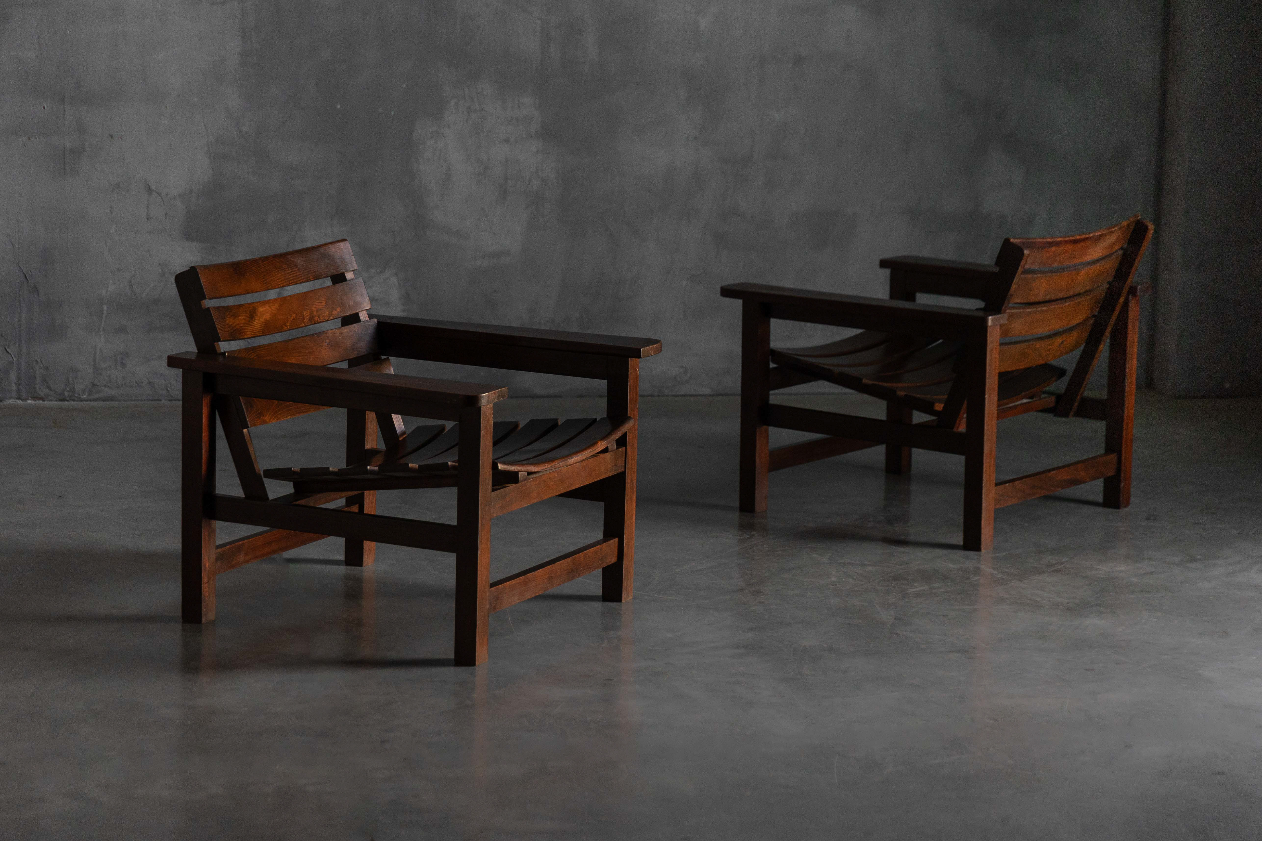 Brutalist Lounge Chairs, France - 1970s