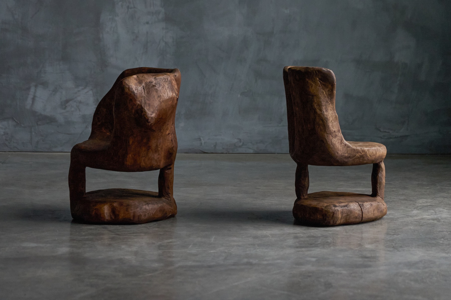 Brutalist Monoxyle Side Table and Chairs - 1980s