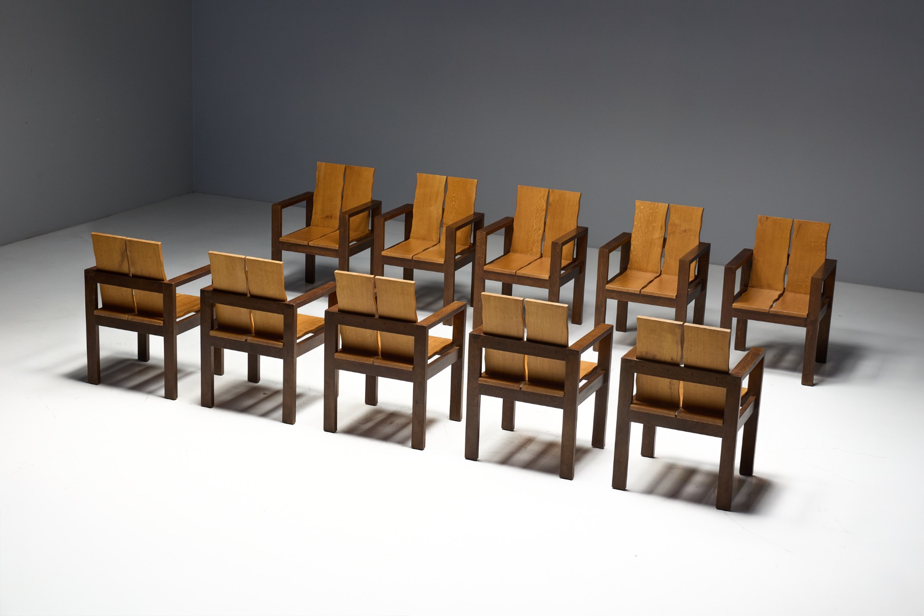 Brutalist Oak Dining Chairs, France – 1970s