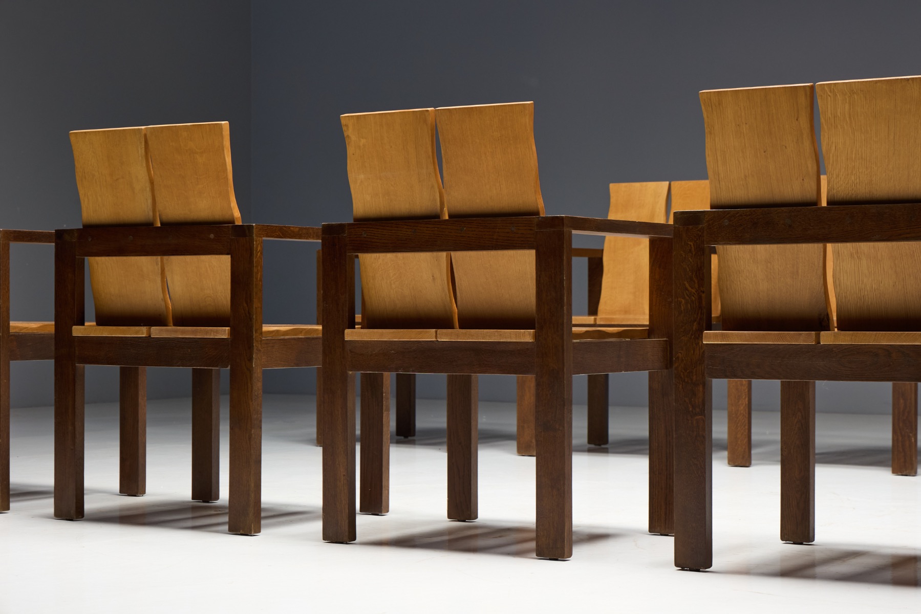 Brutalist Oak Dining Chairs, France – 1970s
