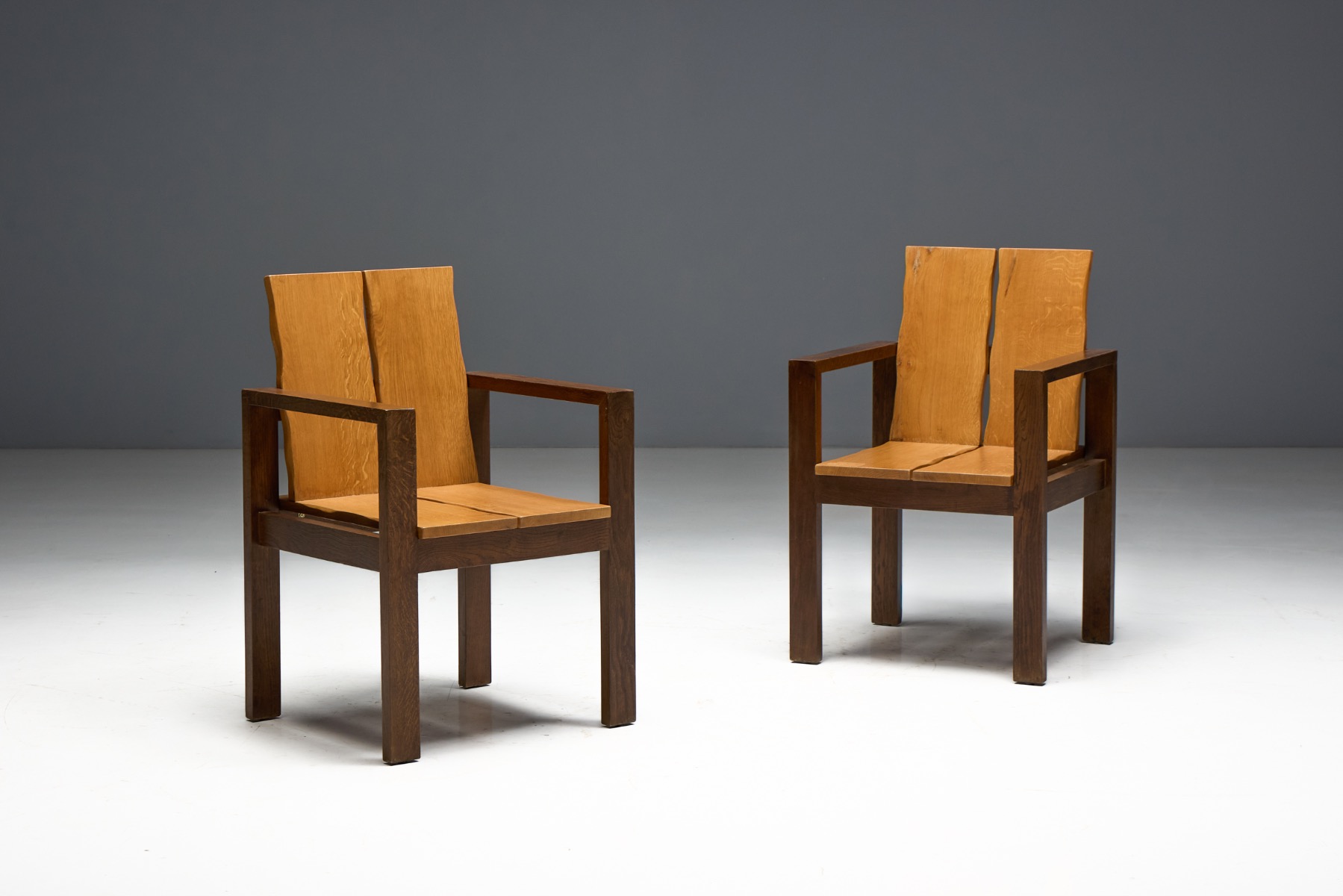 Brutalist Oak Dining Chairs, France – 1970s