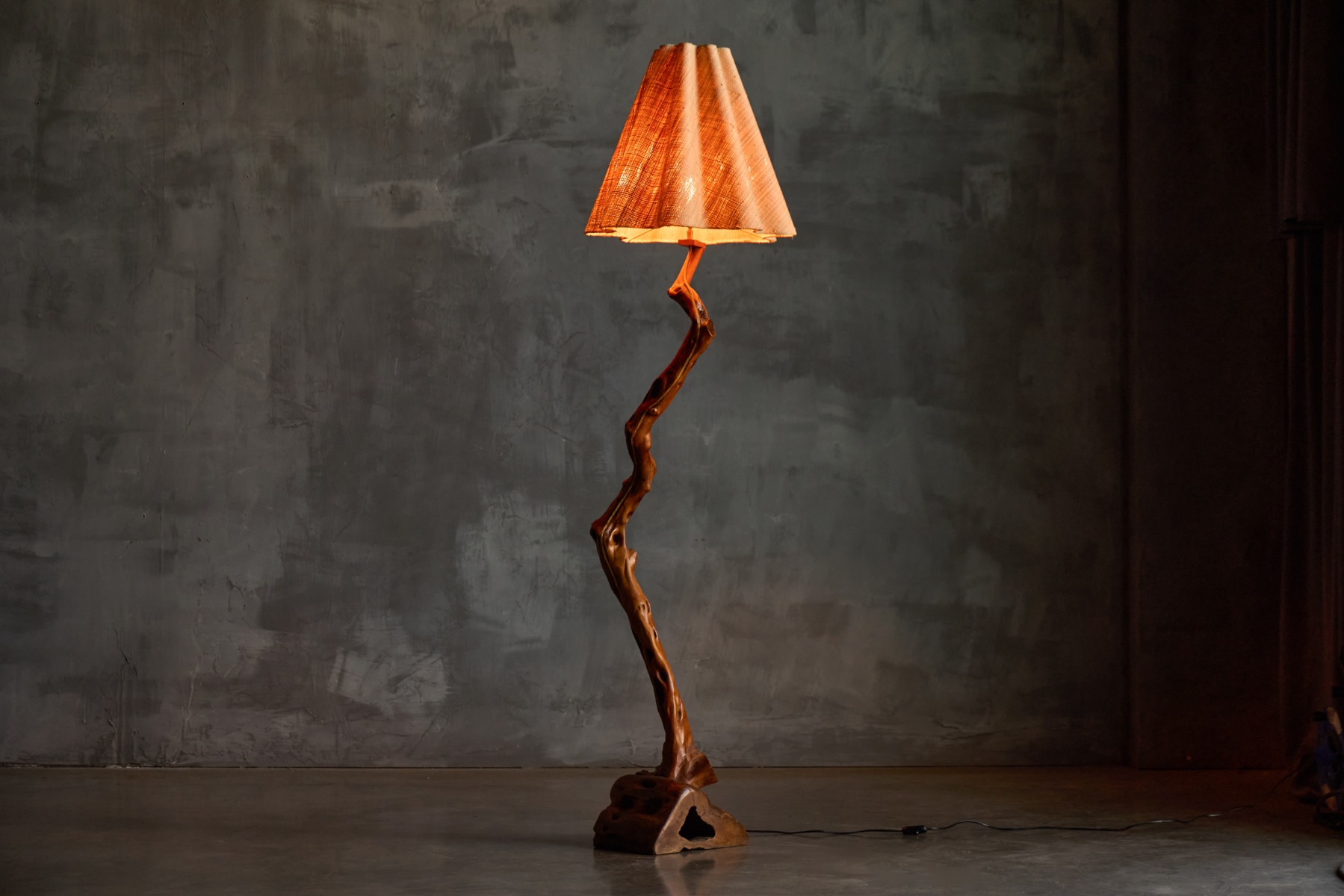 Brutalist Organic Wood Floor Lamp, France - 1970s